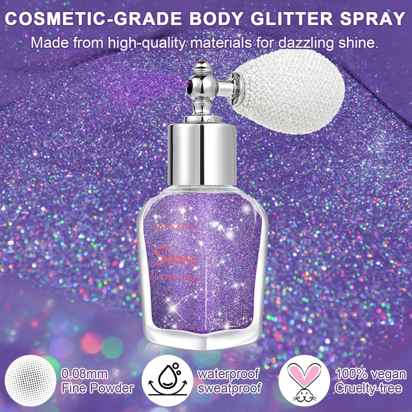 Hair and Body Glitter Spray, Shimmering Powder Sparkle Powder Makeup, Glitter Loose Sparkle Makeup for Body Highlighter,Festival Prom Rave Accessories (Purple)