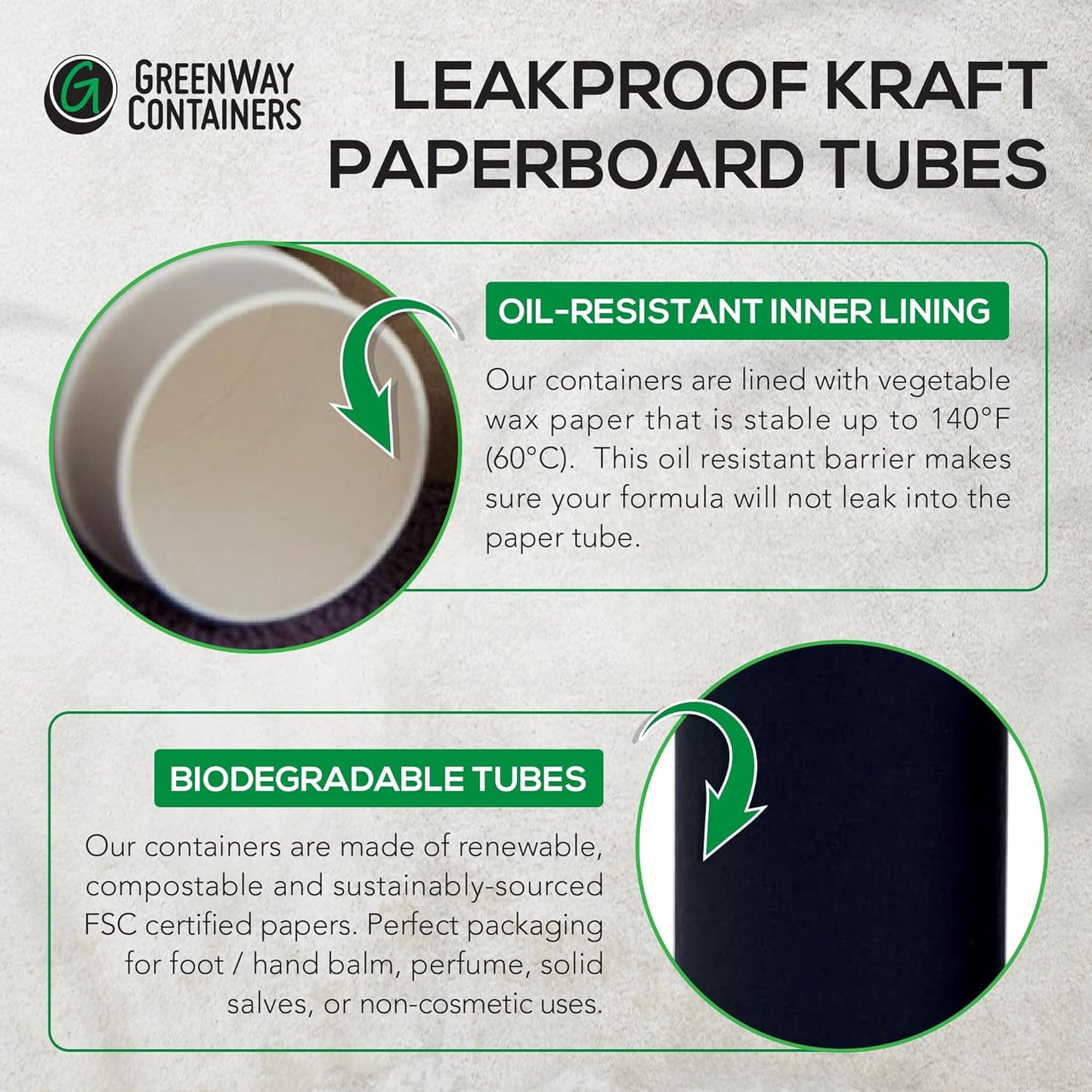 GreenWay 2.5oz / 70g Kraft Paperboard Deodorant Tubes with Lids - 6 Pack Solid Perfume Tubes Refillable DIY Cosmetic Containers - Deodorant Containers Lotion Tubes Empty Holder Tubes Kraft - Brown