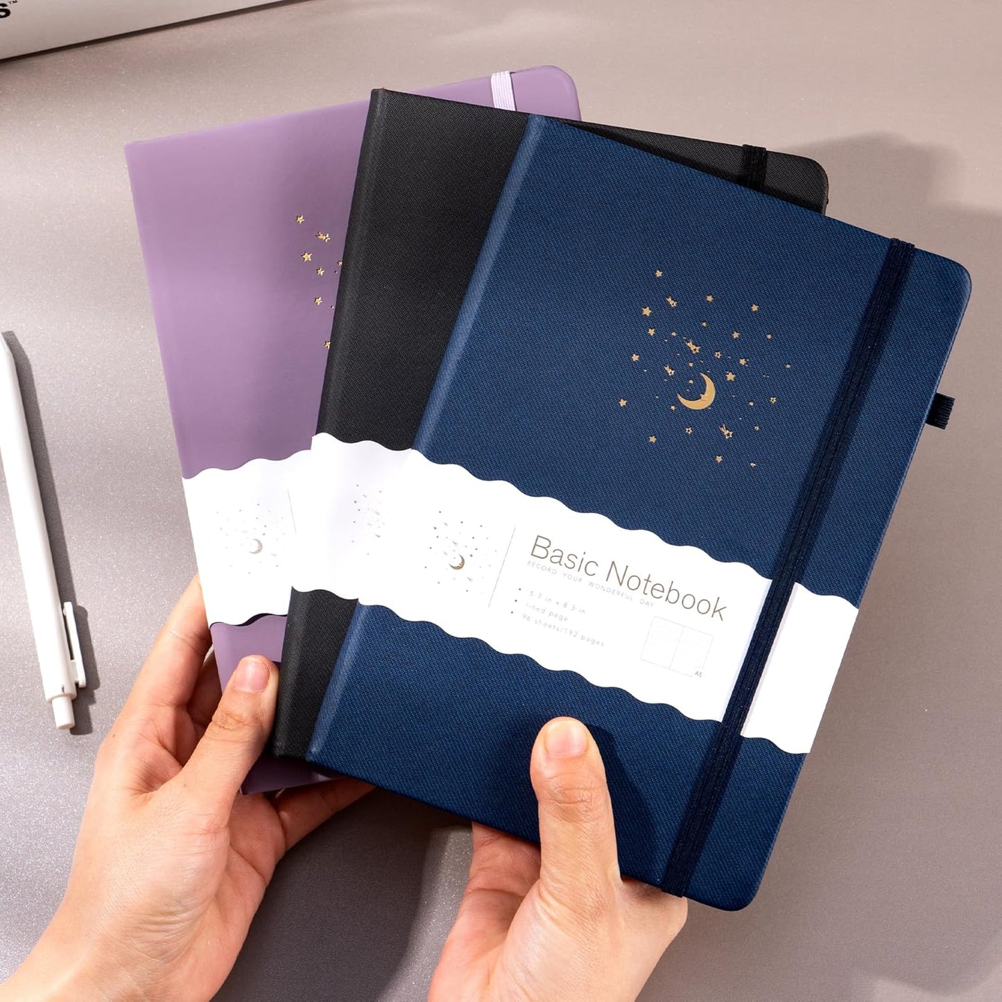 CAGIE 3 Pack Lined Journals Notebook for Work, Hardcover Journal Notebook for Women Men Journals for Writing Note Taking Diary, Black& Blue& Purple, 5.7" x 8.3"