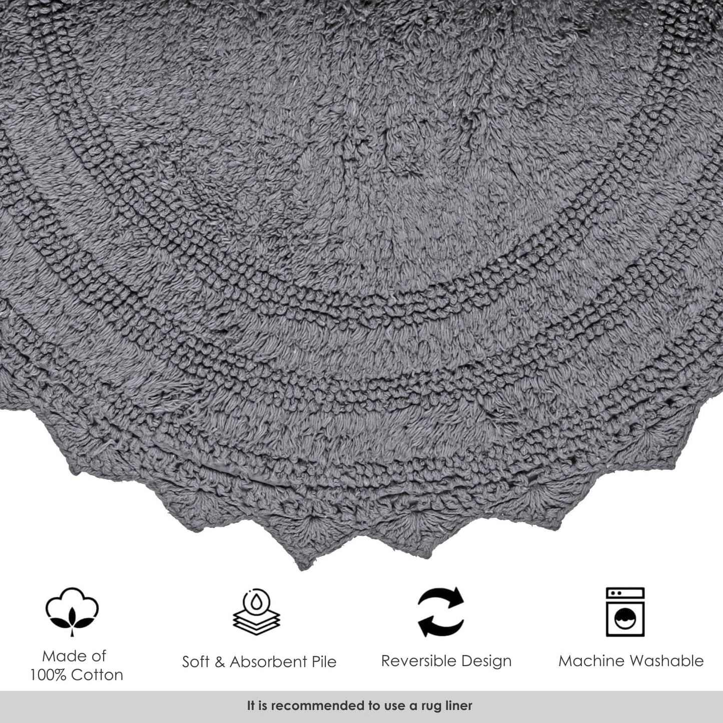 RAJRANG Grey Oval Crochet Bath Rug | 24x17 Inches Cotton Reversible Mat for Bathroom, Kitchen or Spa | Soft, Absorbent, Boho-Inspired Home Accent