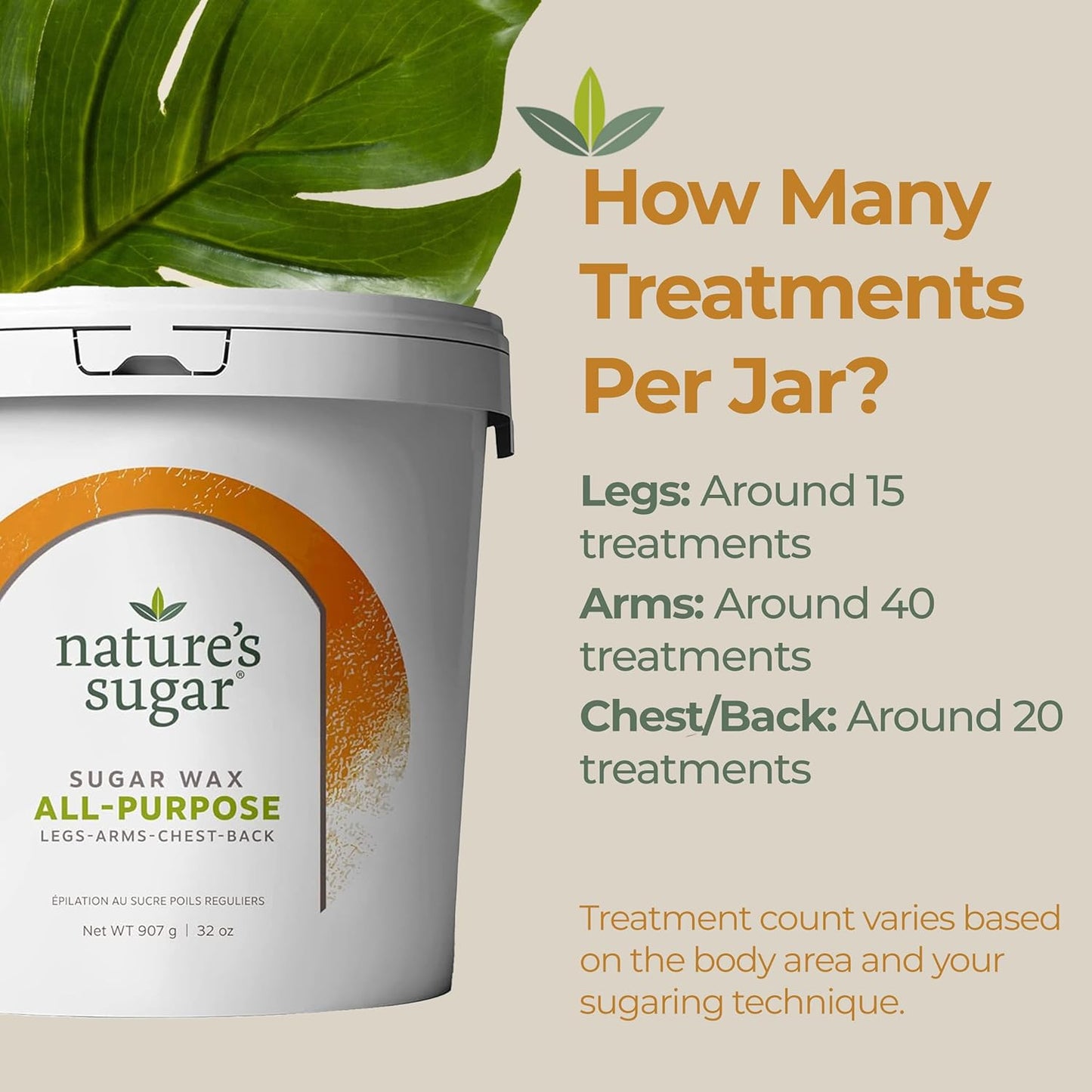 Nature’s Sugar Wax All-Purpose Sugaring Paste for Legs, Back, Arms, Chest - 32oz - Beginner-Friendly Sugar Wax Hair Removal for All Skin Types - Vegan & Cruelty-Free