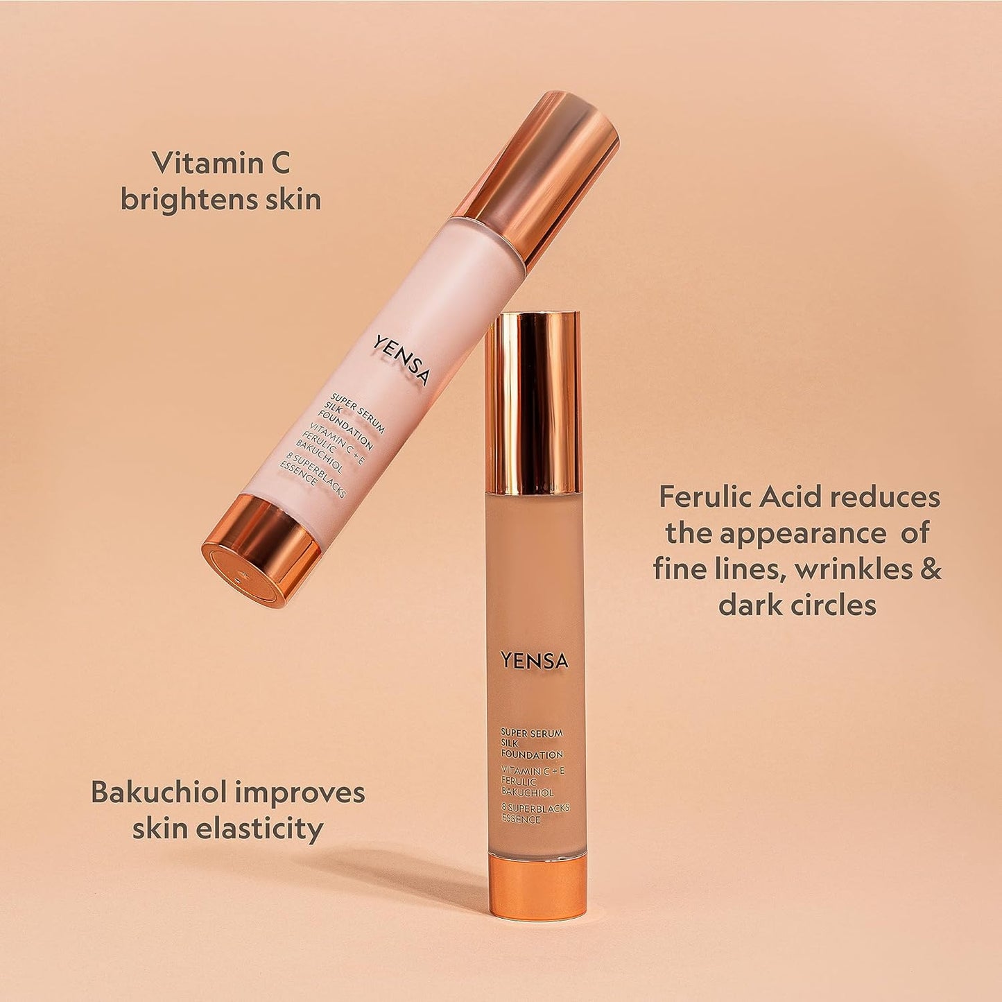 YENSA Serum Foundation Makeup - Super Silk Full Coverage Foundation Enriched with Peptides, Vitamin C & Ferulic Acid to Help Reduce Fine Lines, Wrinkles & Dark Circles - Fair 2 (1 oz)