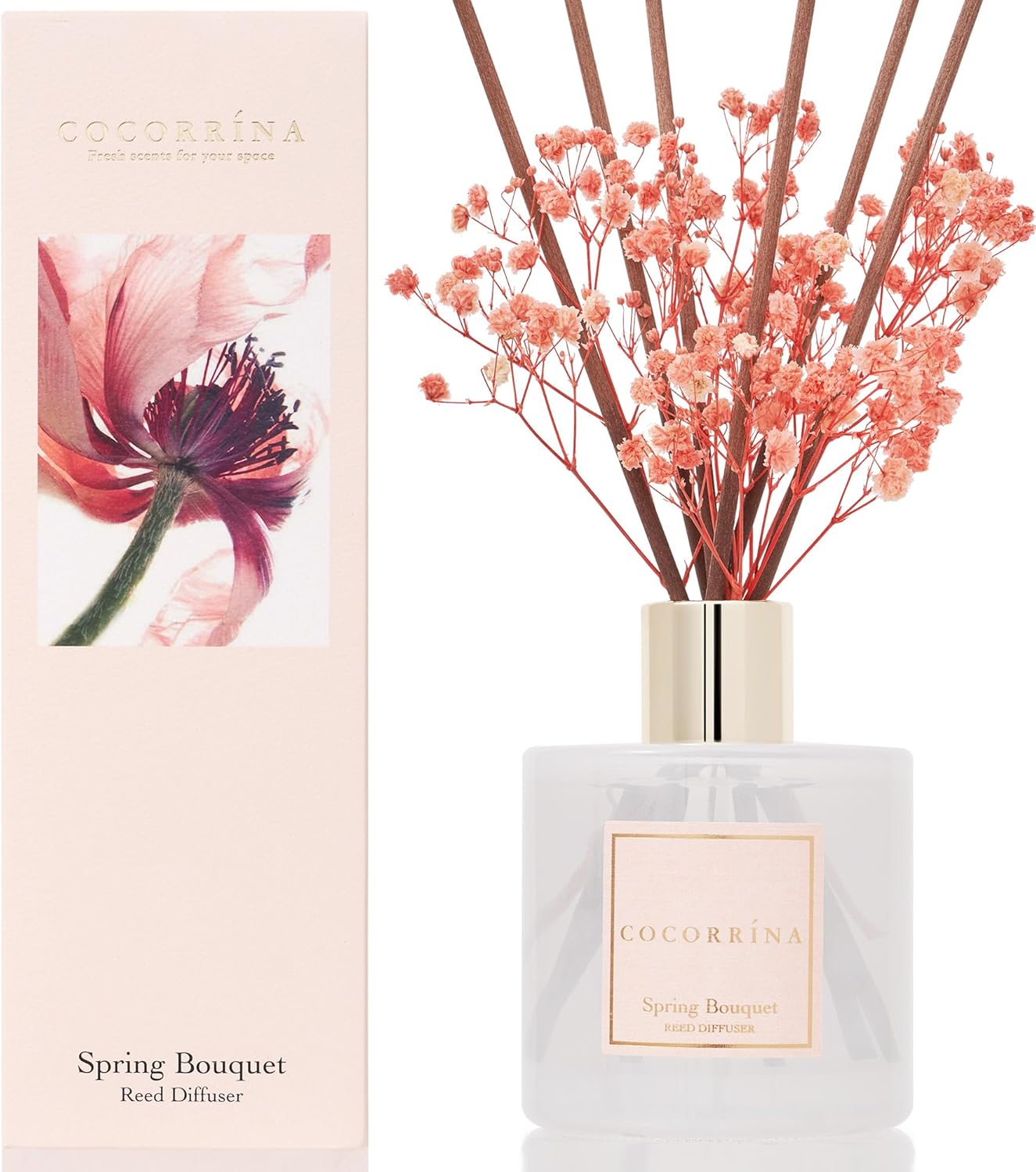 Cocorrína Reed Diffuser Sets- Spring Bouquet Scented Diffuser with Sticks Home Fragrance Reed Diffuser for Bathroom Shelf Decor
