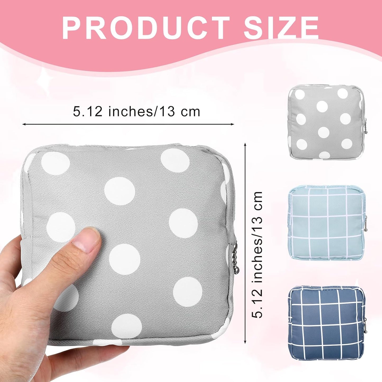 3PCS Pad Pouch for Women Period Bag Zippered Sanitary Storage Bag for Tampons, Pads, Menstrual Cup & Disc, Portable Feminine Hygiene Organizer, Tampon Holder Travel Pouch(Gray & Blue)