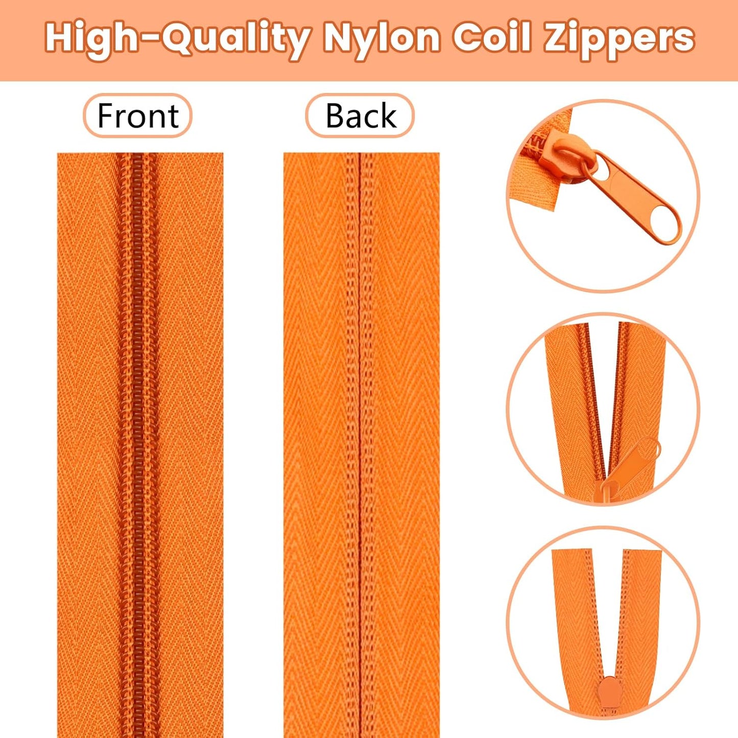 DOITEM 22.2 Yards/ 20 m 10 Pieces Assorted Colors #5 Nylon Coil Zippers, Sewing Zippers Endless Zips with 40 Pieces Zipper Sliders Zip Heads for Sewing Tailor Craft Supplies