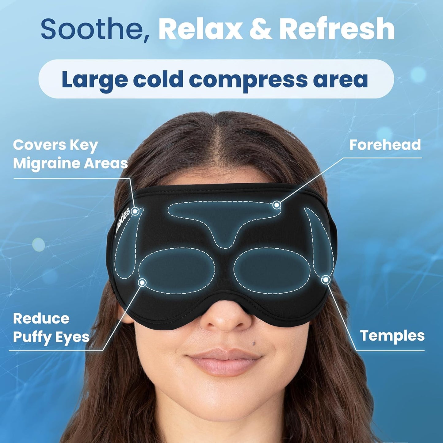 IceShades Cooling Gel Eye Mask for Migraine Relief, Tension & Hangover Migraine Mask, Cold Compress for Headache Dark Circles Tired Puffy Eyes, Reusable Ice Pack for Sleeping, Black