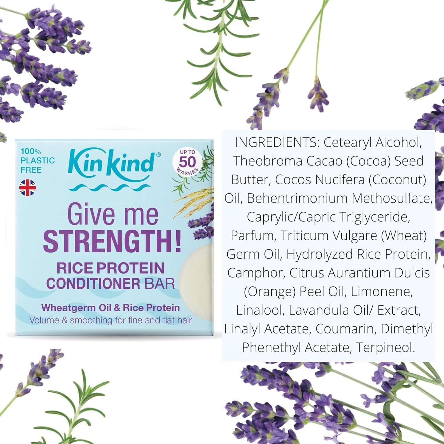 KinKind Rice Water Hair Conditioner Bar - Give Me STRENGTH! Hair Thickening, Volumising, Strengthening Conditioner Bar for hair with Rice Protein for Thinning hair | UK Made | 50 Washes