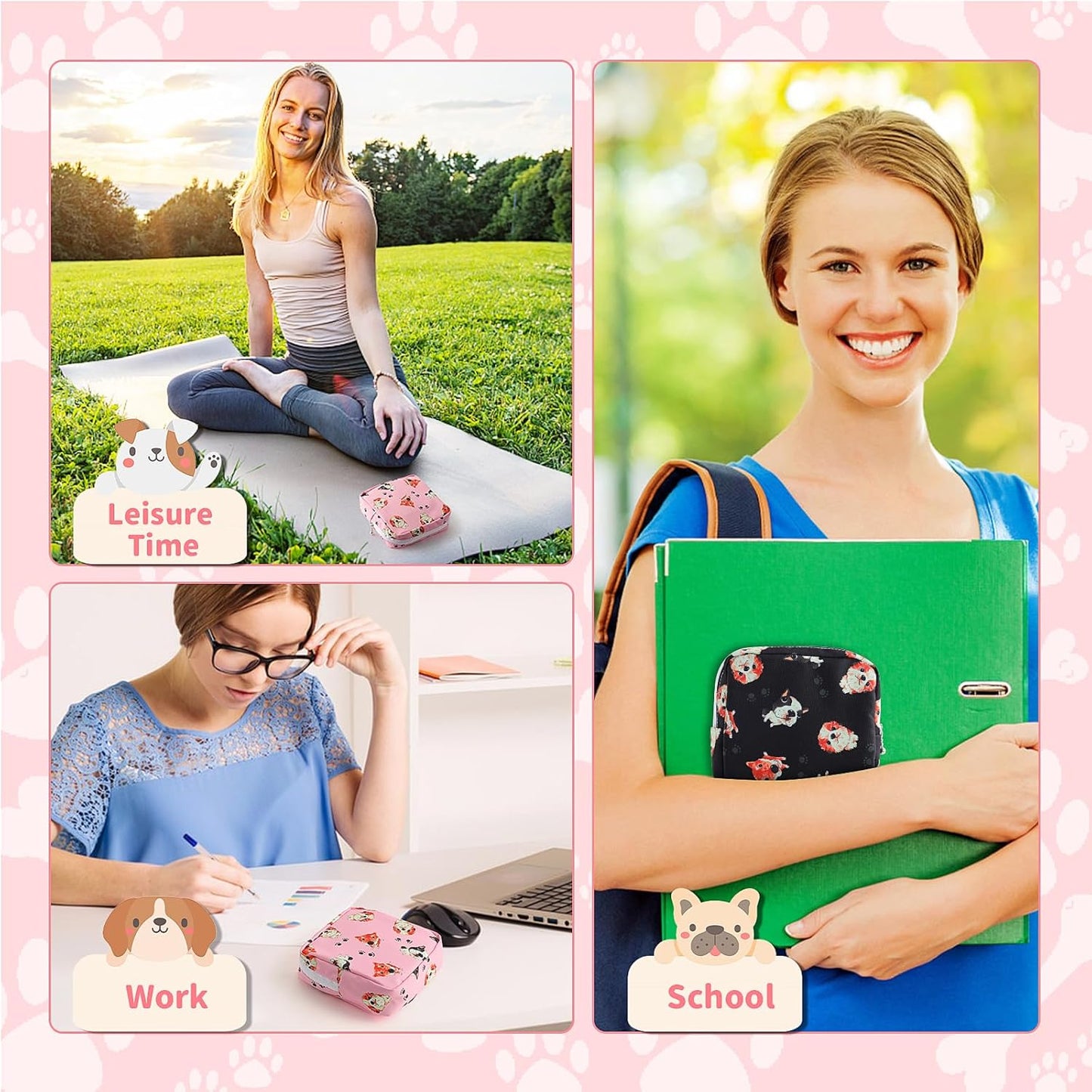 Period Bag Pouch, Canvas Sanitary Napkin Storage Bag for Girls Womens, Portable Sanitary Napkin Period Pad Pouch for Purse, Small Make Up Bags(N1230,2 Pack)