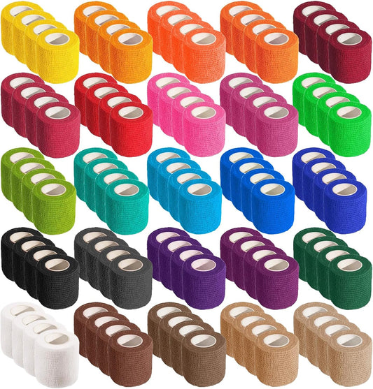 100 Rolls Self Adhesive Bandage Wrap 2 inch Cohesive Bandage Wrap Stretch Bandages Wraps Tape Color Elastic Self-Adherent Tape for Wrist Ankle Sports Swelling Sprains(Rich Color)