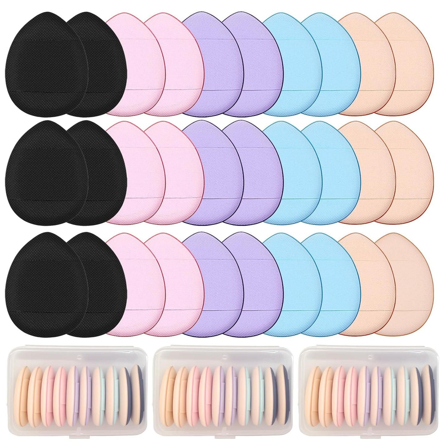 30 Pcs Mini Powder Puffs & mini makeup sponge Set - setting powder puff, Dual-Use (Dry/Wet) for Foundation, Concealer & Eyeshadow - Soft, powder puffs &makeup puff Makeup Sponges with Storage Box