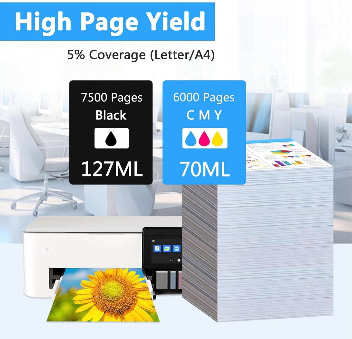 LCL Compatible Ink Refill Bottles Replacement for 542 T542 Ink High Capacity Compatible with Ecotank ET-5150 ET-5170 ET-5180 ET-5850 ET-5800 ET-5880 ET-16600 ET-16650 ST-C8000 ST-C8090 Printers (KCMY)