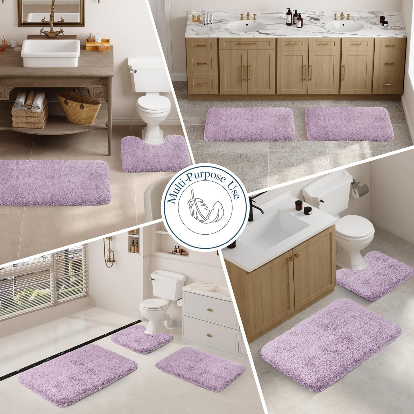 Walensee Large Bathroom Rug (24 x 40, Lavender) Extra Soft and Absorbent Shaggy Bath Mat for Bathroom, Non Slip Luxury Floor Mat, Machine Washable Microfiber