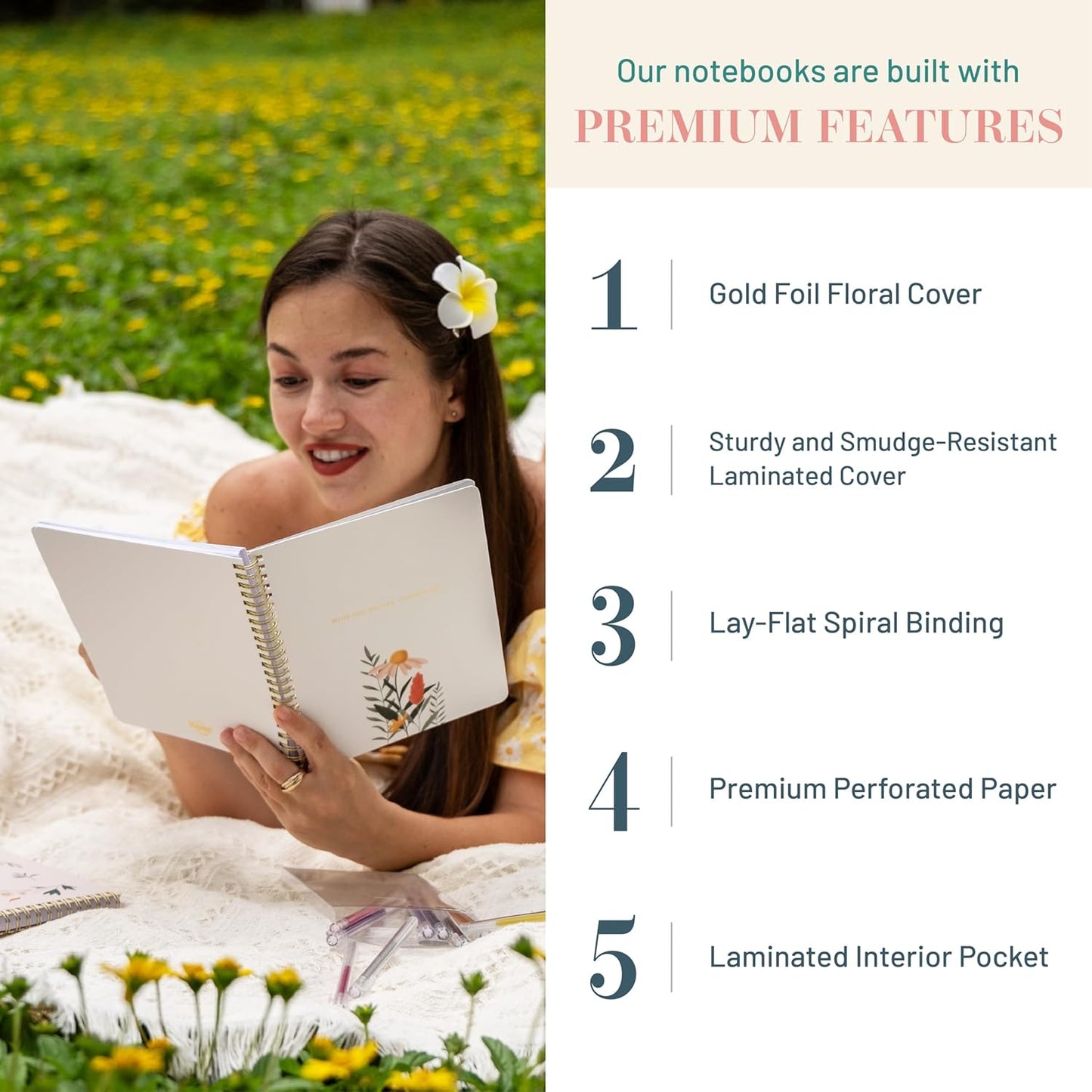 Happy Hoos® Aesthetic Spiral Notebook - 6.25" x 8.25" College Ruled Journal Notebook - Hard Cover Writing Journal for Work, School, Travel, More - Floral Notebook 8 Seasonal Designs (Joyful Journey)