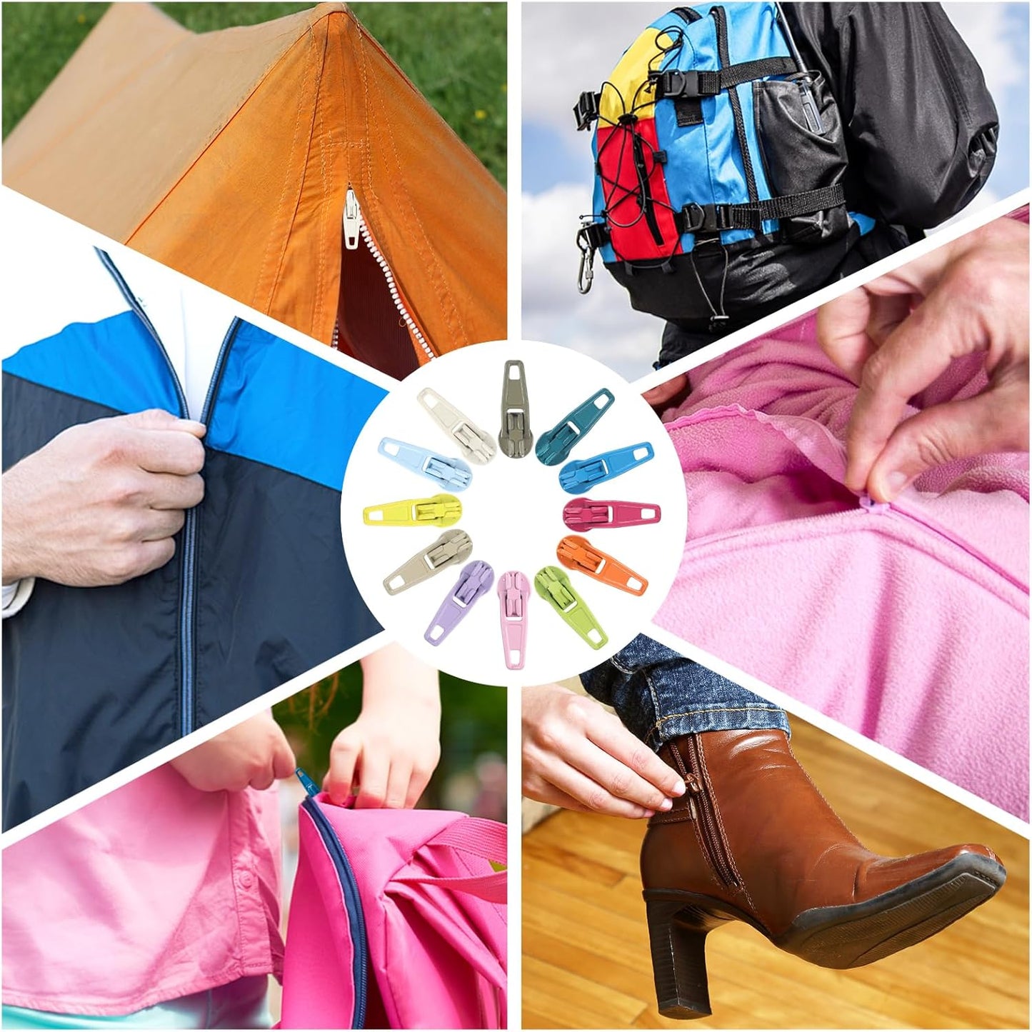 DOITEM 96Pcs Zipper Repair Kit Zipper Replacement 3# Zipper Pull Rescue Kit for Clothing Jackets Purses (12 Colors)