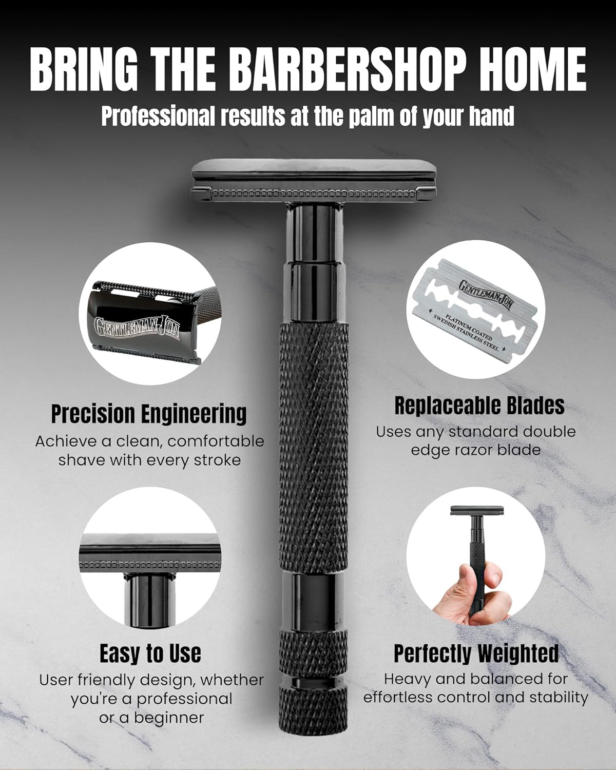 Gentleman Jon Safety Razor Shaving Kit | Vintage Wet Shave Grooming Set for Men - Includes: Safety Razor, Hair Shaving Brush, Alum Block, Shave Soap, Bowl & Double Edge Razor Blades