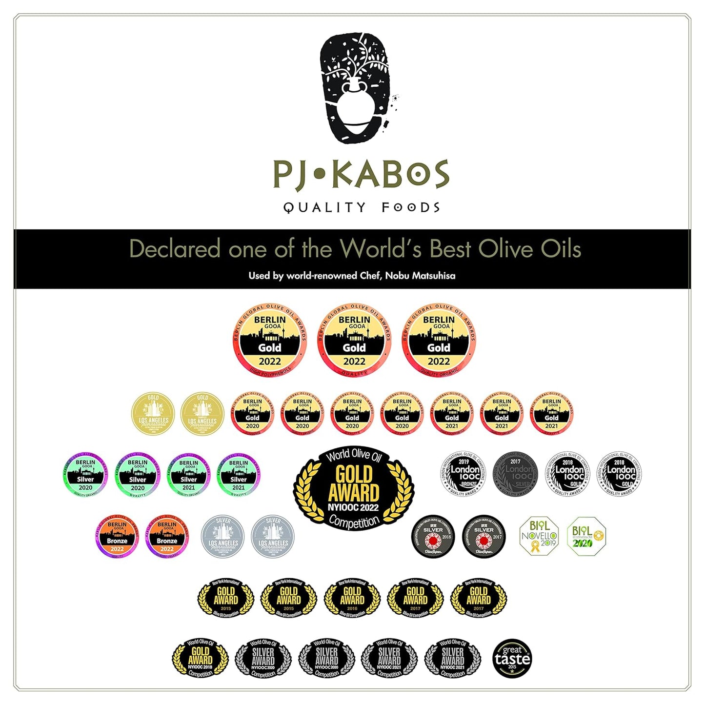 P.J. KABOS 2024/25 Harvest, Very High Phenolic (750+mg/kg), Natural Greek Extra Virgin Olive Oil, Kosher, Greece, Cold Extracted, 16.9 oz Tin, "Family Reserve - Robust" (3-PACK)