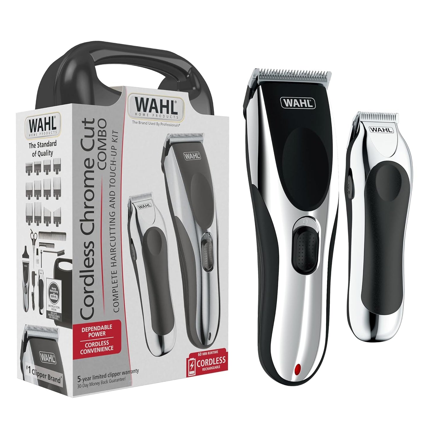 Wahl Clipper Cordless Chrome Pro Hair Clippers for Men and Battery Hair Trimmer Combo for Full Haircuts and Touch-Up Trims – Model 3026590