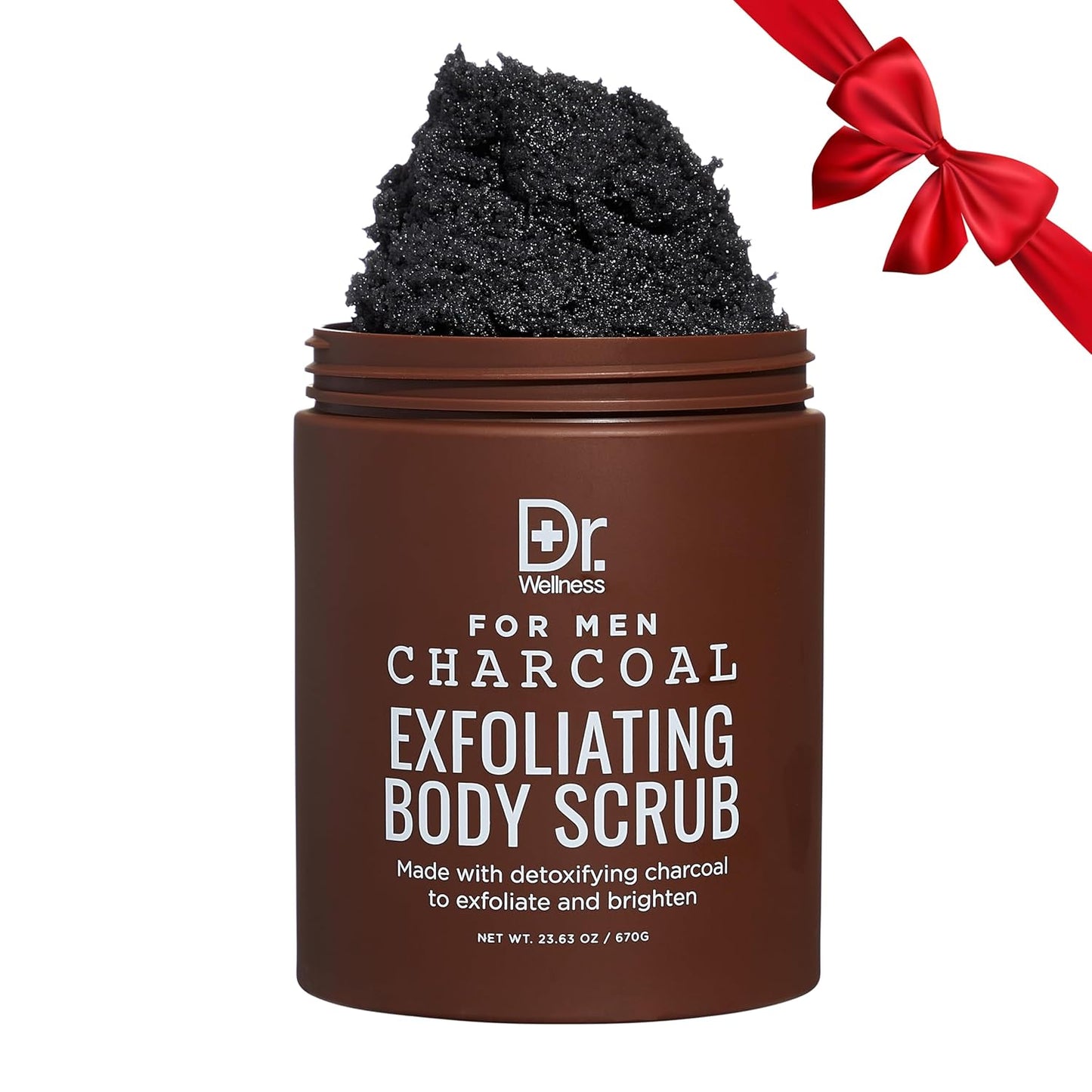Dr. Wellness Body Scrub for Men- Ultimate Exfoliating Scrub Infused with Charcoal, Men’s Body Wash in Jar with Twist Top, 23 oz, For All Skin Types