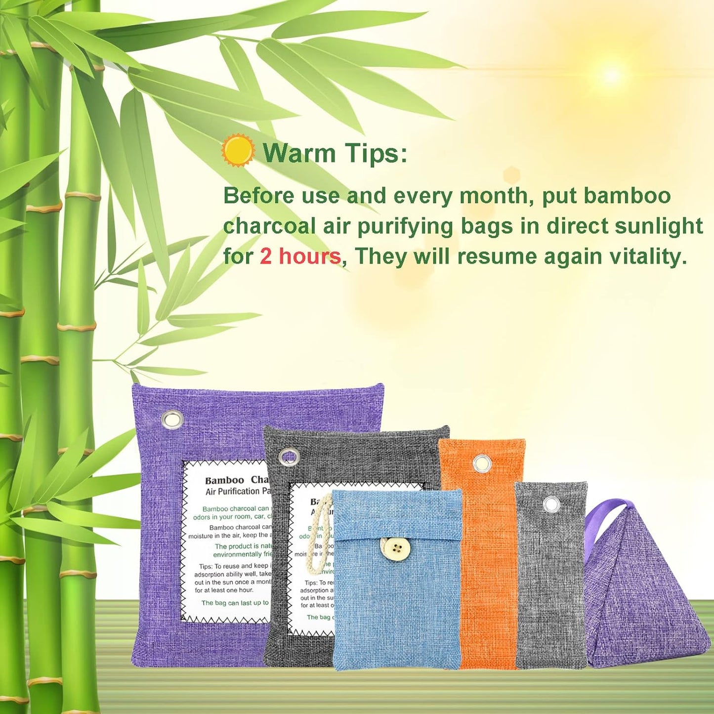 Bamboo Charcoal Bags Odor Absorber 12 Pack×100g Bamboo Charcoal Air Purifying Bags, for Car Air Fresheners, Odor Eliminator for Home,Shoe Deodorizer - Colorful-Activated Charcoal Odor Absorbers