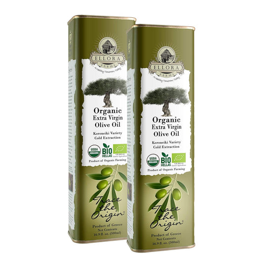 Ellora Farms, Extra Virgin Olive Oil, Organic Cold Press, Traceable Single Origin Olive Oil, Kosher, 17 oz. tin, Pack of 2