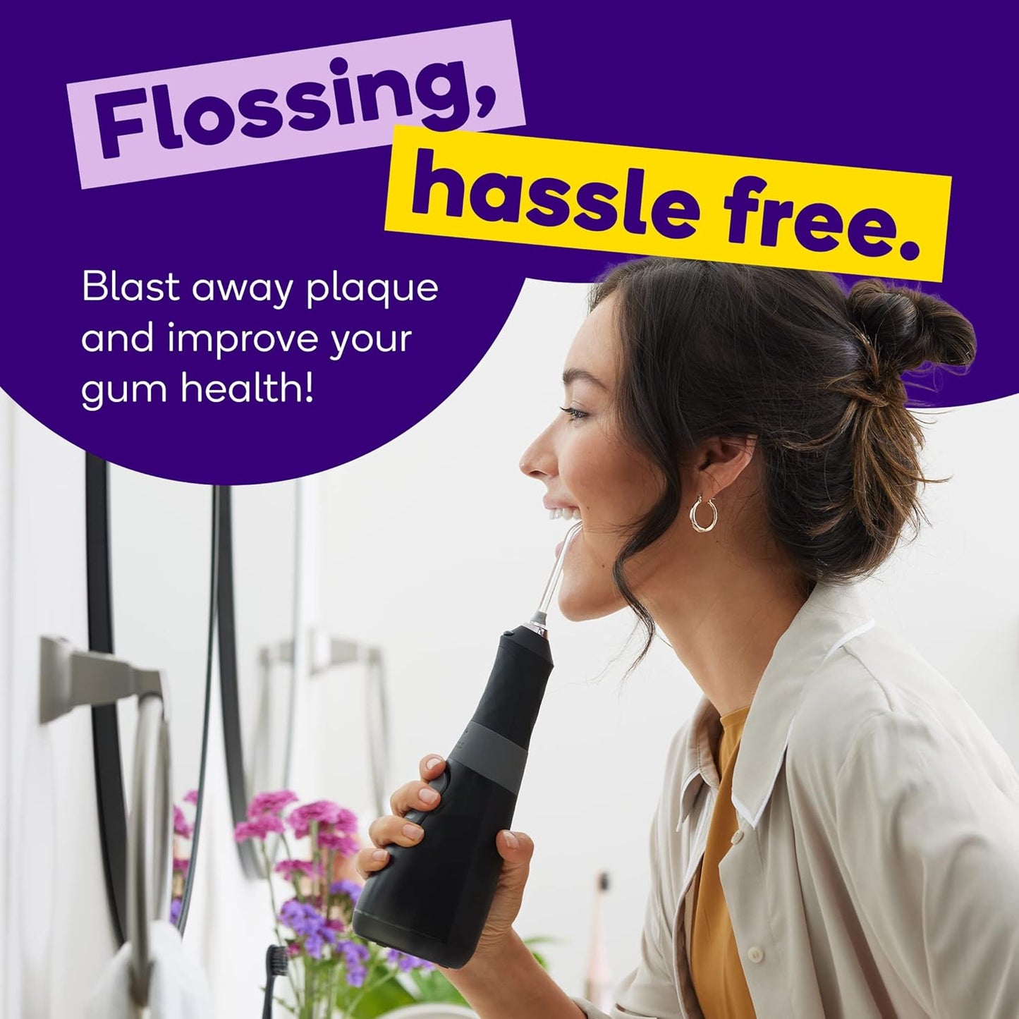 Burst Electric Water Flosser for Teeth Cleaning (3 Modes/Black) | Cordless | Plaque Removal Between Braces & Dental Work | Portable Floss | Refillable 110mL Tank