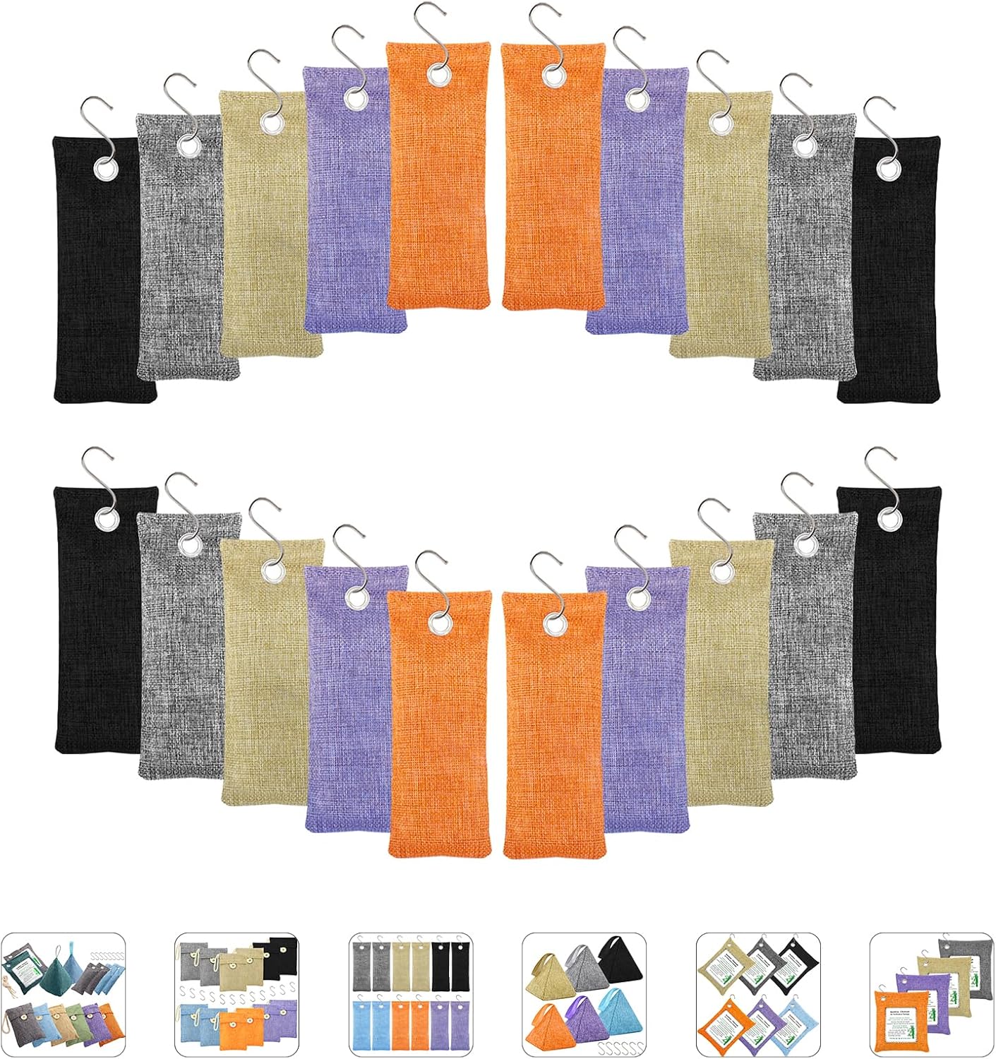 Bamboo Charcoal Bags Odor Absorber 20 Pack×50g Bamboo Charcoal Air Purifying Bags, for Car Air Fresheners, Odor Eliminator for Home,Shoe Deodorizer - Colorful-Activated Charcoal Odor Absorbers