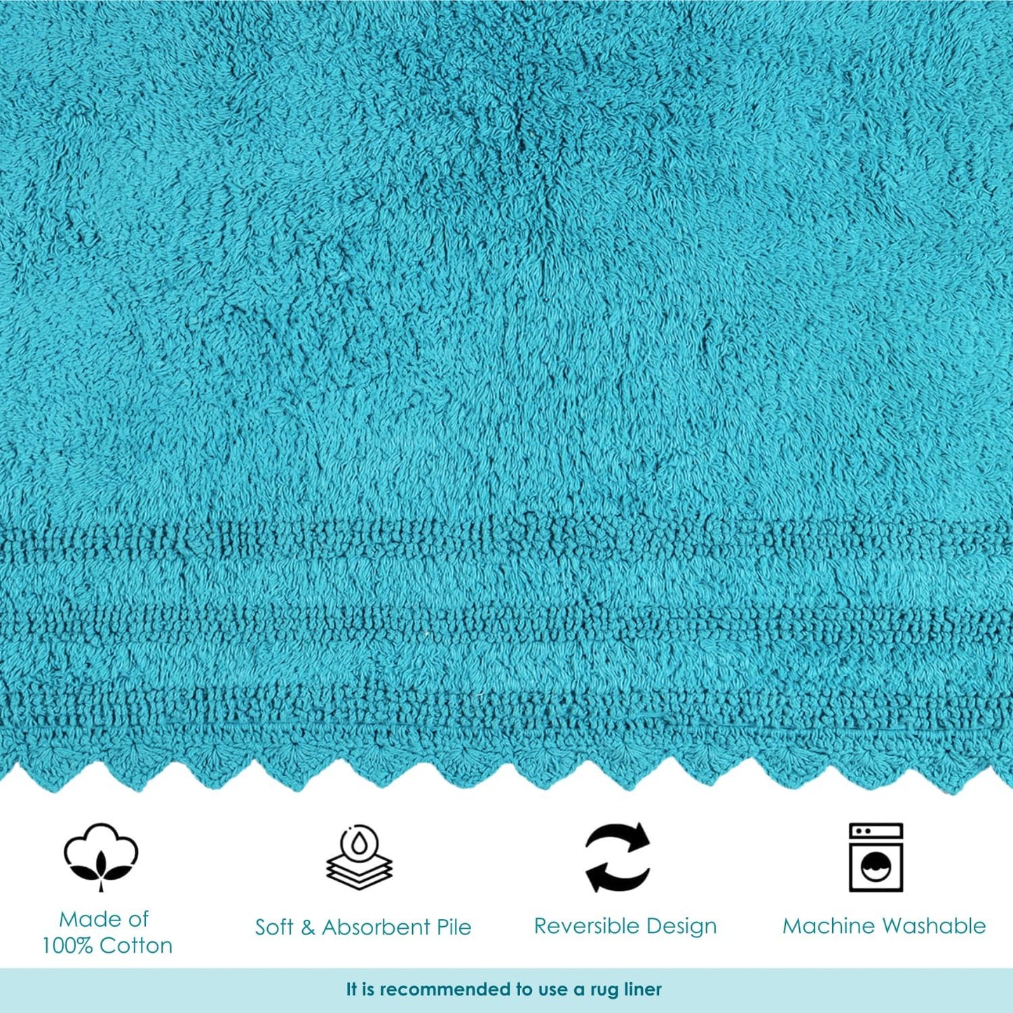 RAJRANG Ocean Bluebird Square Bath Rug – 24 Inch Cotton Bathroom Mat with Crochet Pattern, Reversible and Absorbent Boho Style Rug for Kitchen, Spa, or Vanity Area