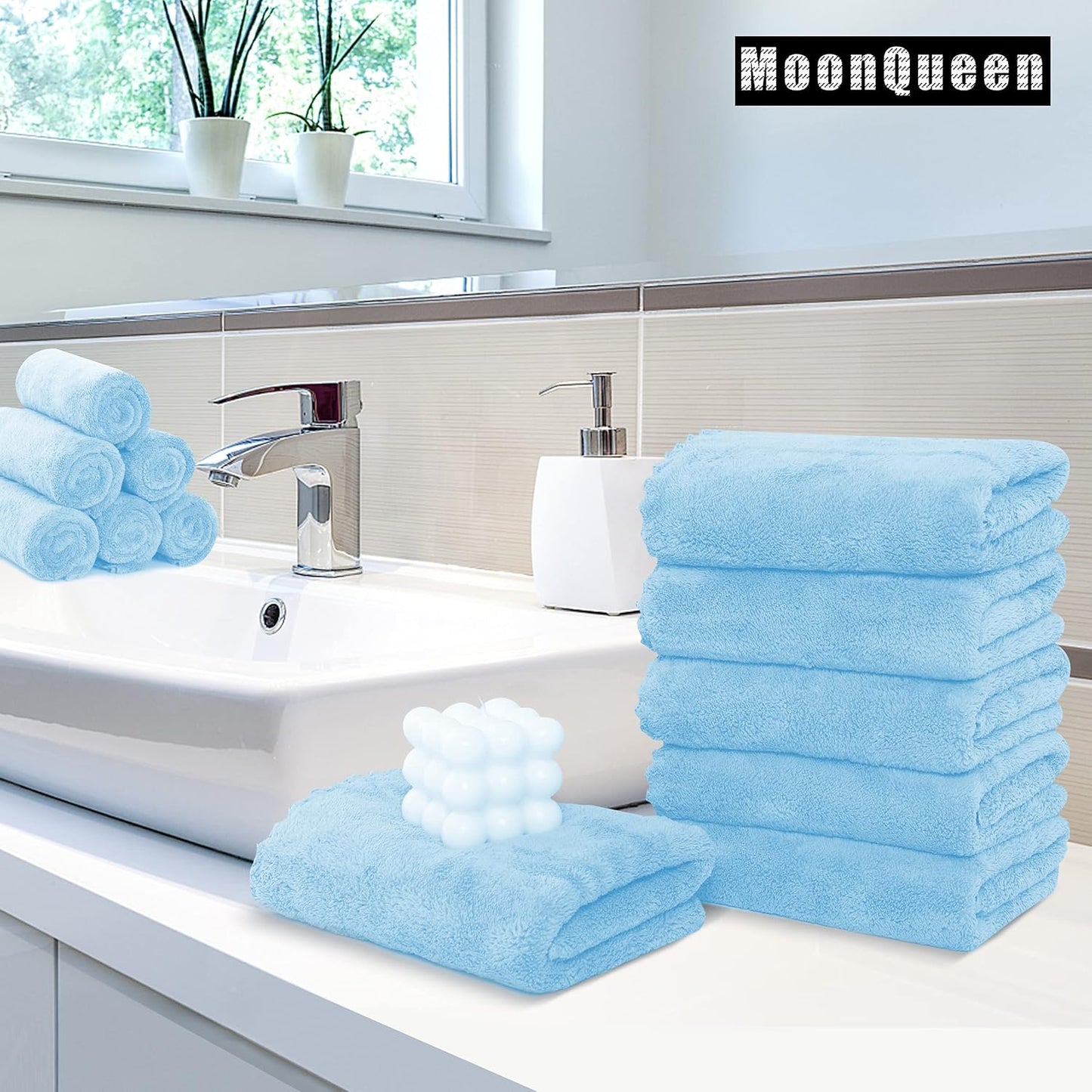 MOONQUEEN 18 Pack Premium Hand Towels - Quick Drying - Microfiber Coral Velvet Highly Absorbent Towels - Multipurpose Use as Hotel, Bathroom, Shower, Spa, Hand Towel 16 x 28 inches (Aquamarine)