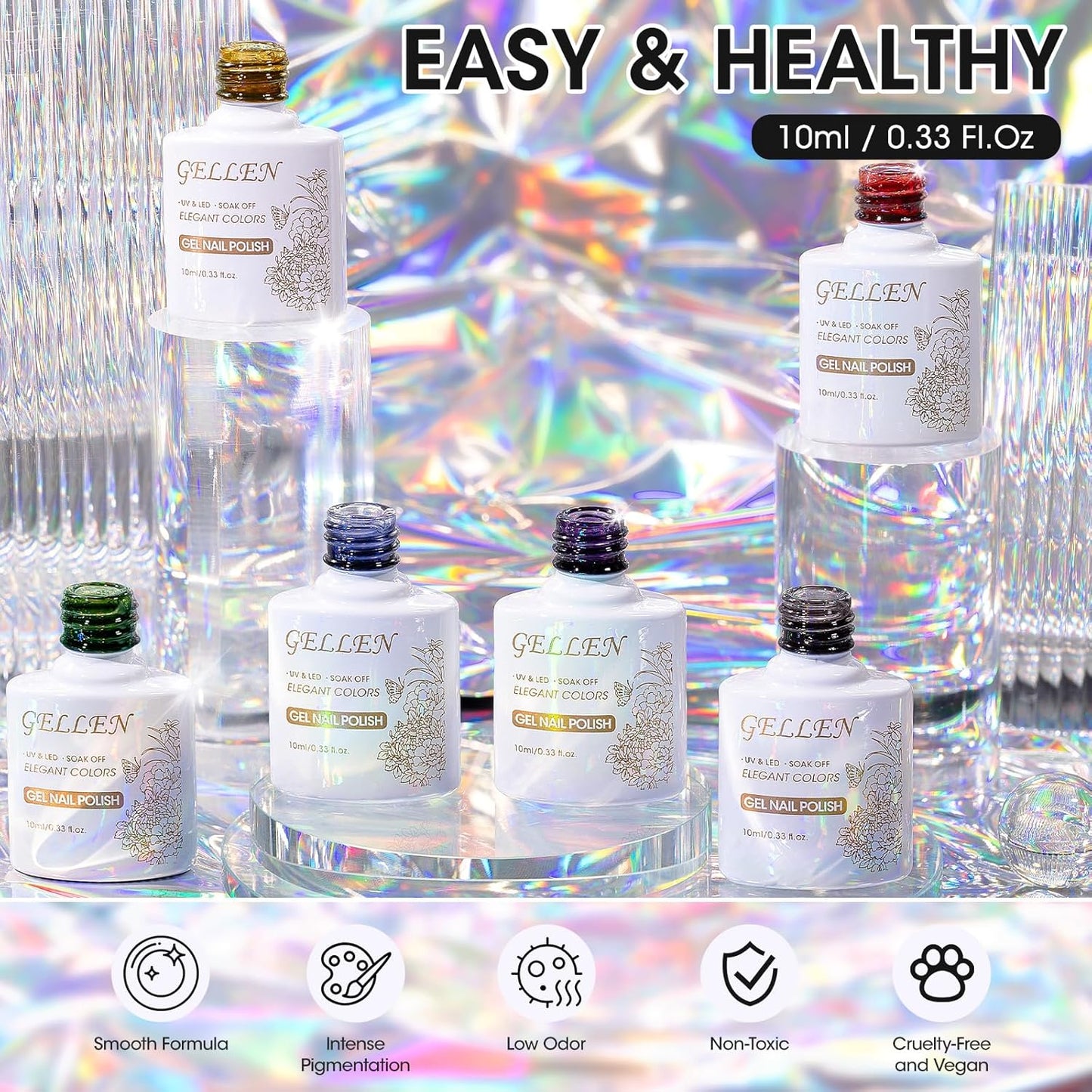 GELLEN Jelly Gel Nail Polish, Sheer Glass Neon Gel Polish Set 6 Colors Purple Blue Red Gray Brown Green, No Wipe Soak Off Glossy UV Light for Women Girls Spring Summer Fall Winter Christmas