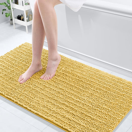 Arotive Luxury Chenille Bathroom Rug Mat, Extra Soft Thick Absorbent Shaggy Bath Rugs, Non-Slip Machine Wash Dry, Plush Bath Mats for Bathroom, Shower and Tub, 60x24, Yellow