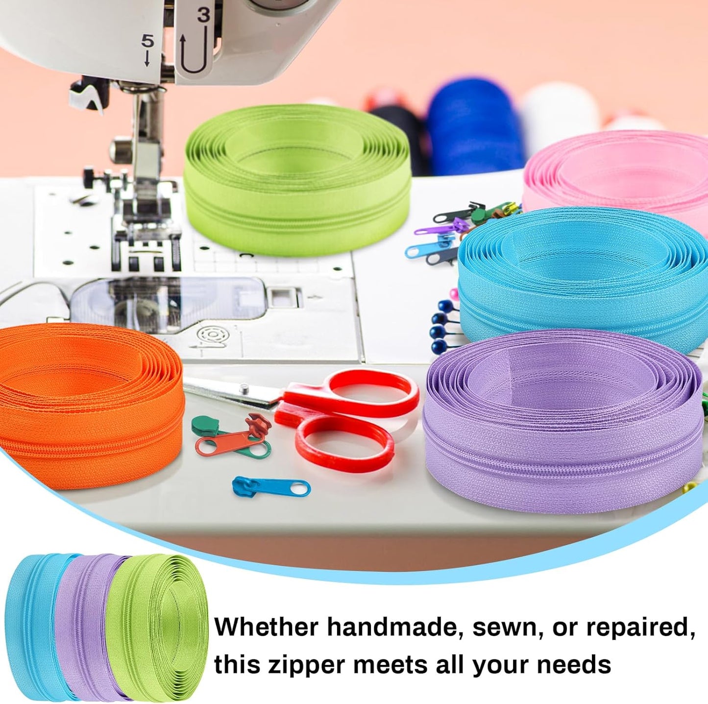 DOITEM 31 Yards 10 Pieces Sewing Zippers #3 Nylon Coil Zippers Assorted Zipper for Sewing with 40 Zipper Sliders for Tailor Sewing Crafts Supplies, 10 Color