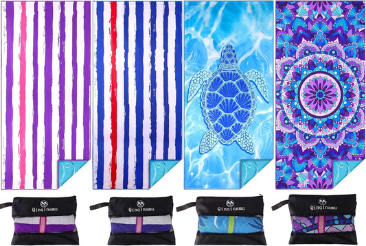 Microfiber Towel - Sand Free Absorbent Quick Dry for Pool, Swim, Camping, Sports, Beach, Backpacking, Yoga, Gym, Travel Towels XL 71x32 with Bag - Soft, Compact, Lightweight, Thin 4 Pack
