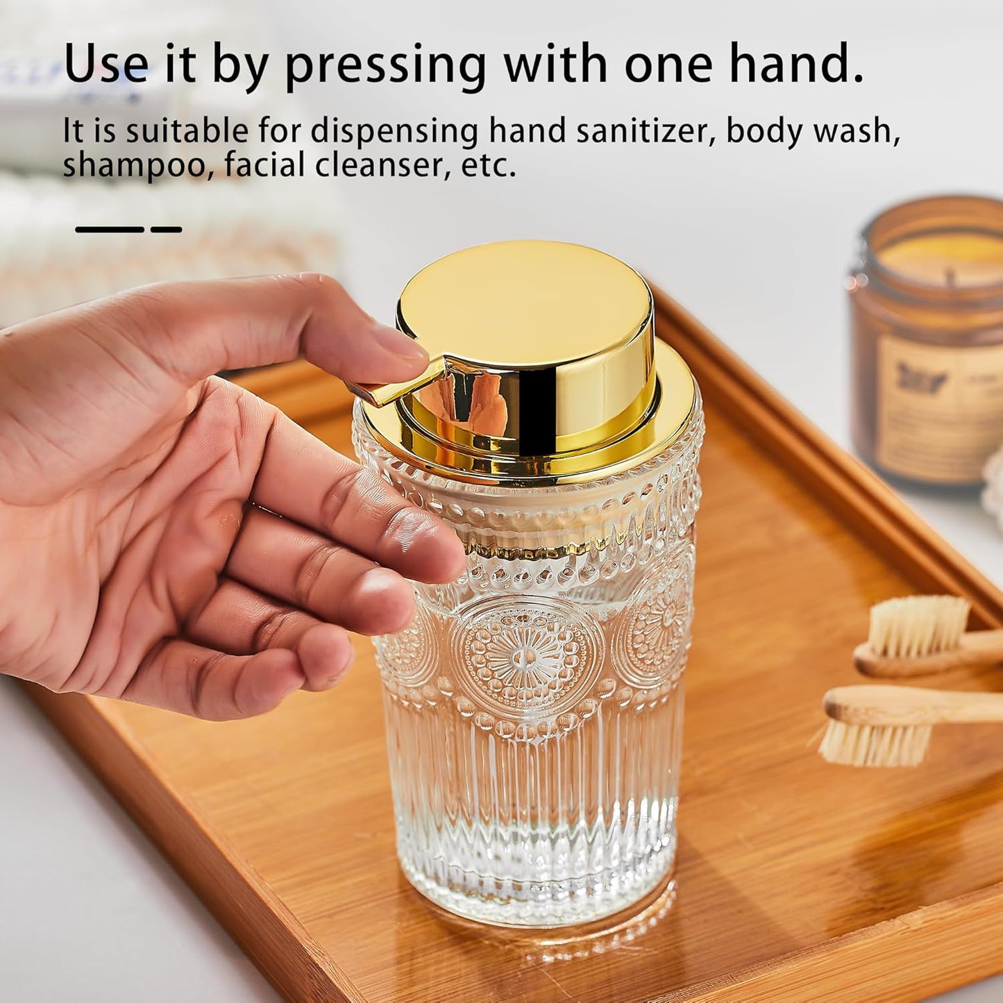 Foaming Hand Soap Dispenser,Glass Foam Soap Dispenser,Toothbrush Holder,Refillable Liquid Soap Dispenser,Lotion Dispenser (L-Clear-Lotion)