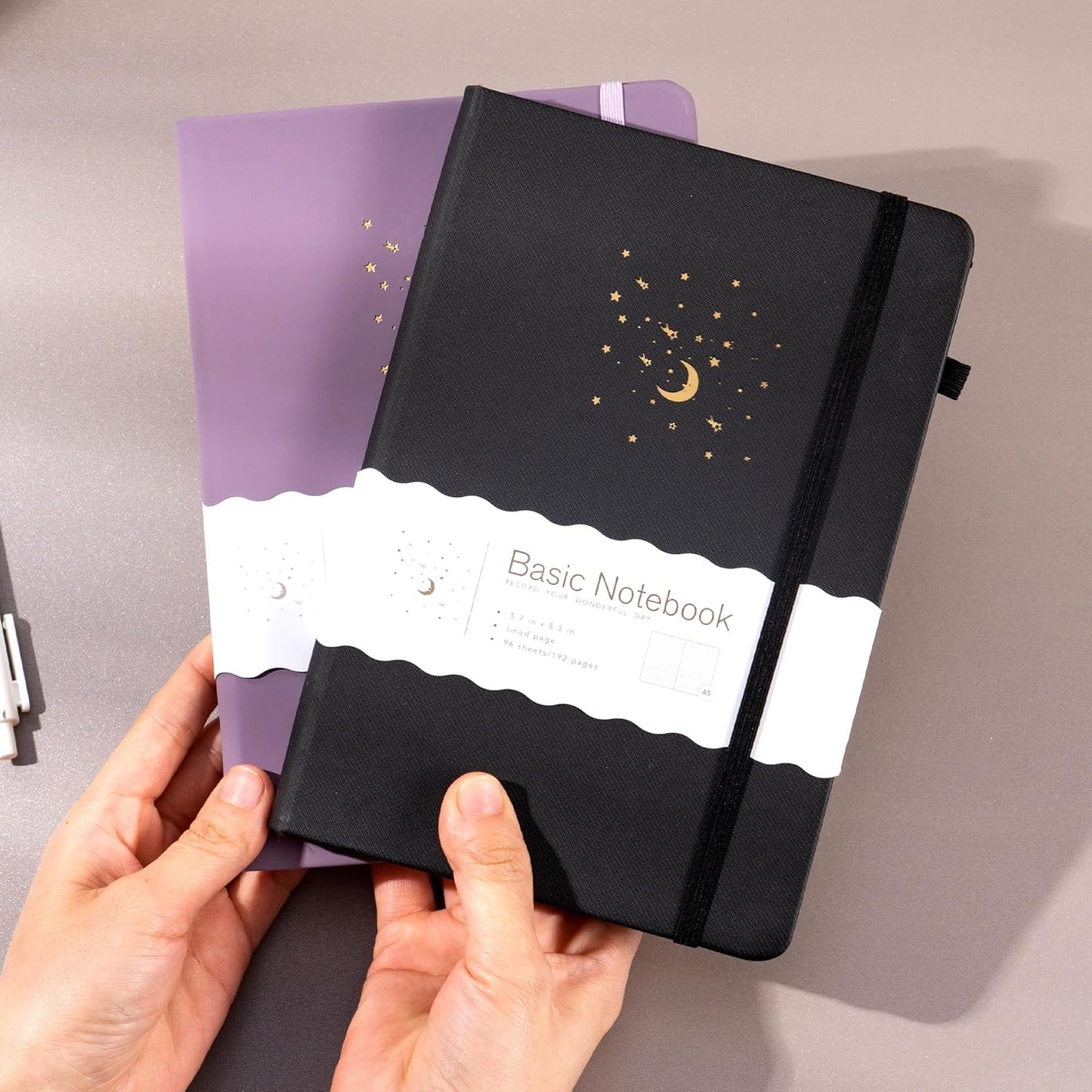 CAGIE 2 Pack Journals Notebook for Women Men, Hardcover Journaling Notebooks with Pen Loop, A5 Small Journal for Work Writing Note Taking Gifts, 5.7" x 8.3", Black& Purple