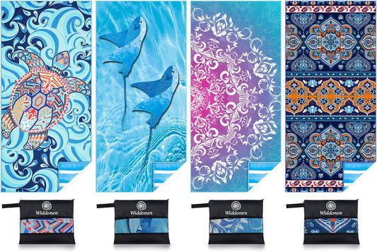 4 Pack Microfiber Lightweight Beach Towel Sand Free Quick Dry Absorbent Thin Compact Towels for Swimming Pool Camping Beach Accessories Large Easy Pack Travel Things for Vacation Essentials Gift