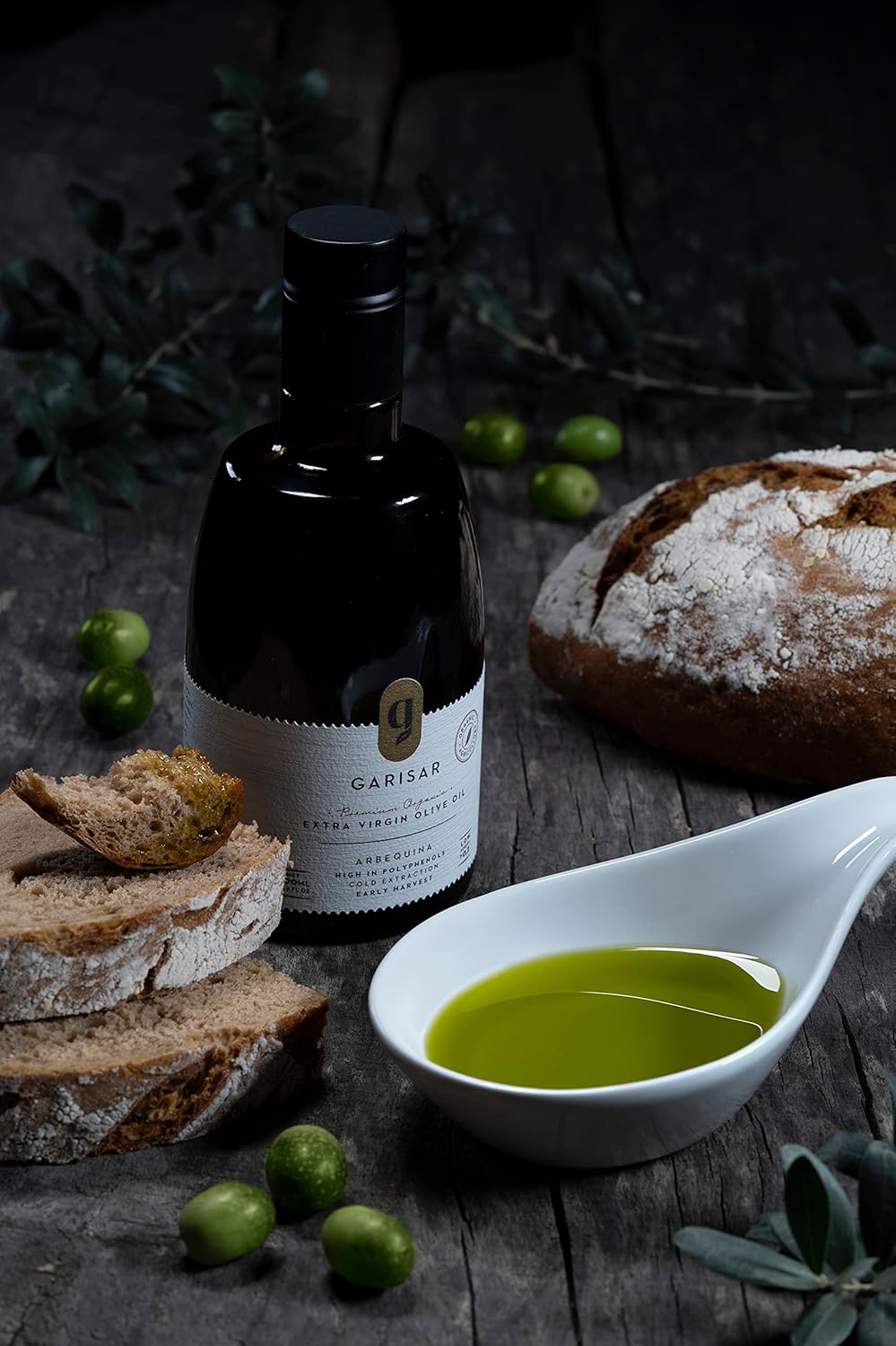 Garisar High In Polyphenol Premium Extra Virgin Olive Oil (>600 ppm), Low Acidity (Max 0.2%), NYIOOC 2025 Gold Medal Winner, Organic Agriculture Hand Picked, Cold Pressed, 100% Arbequina - Pack of 1