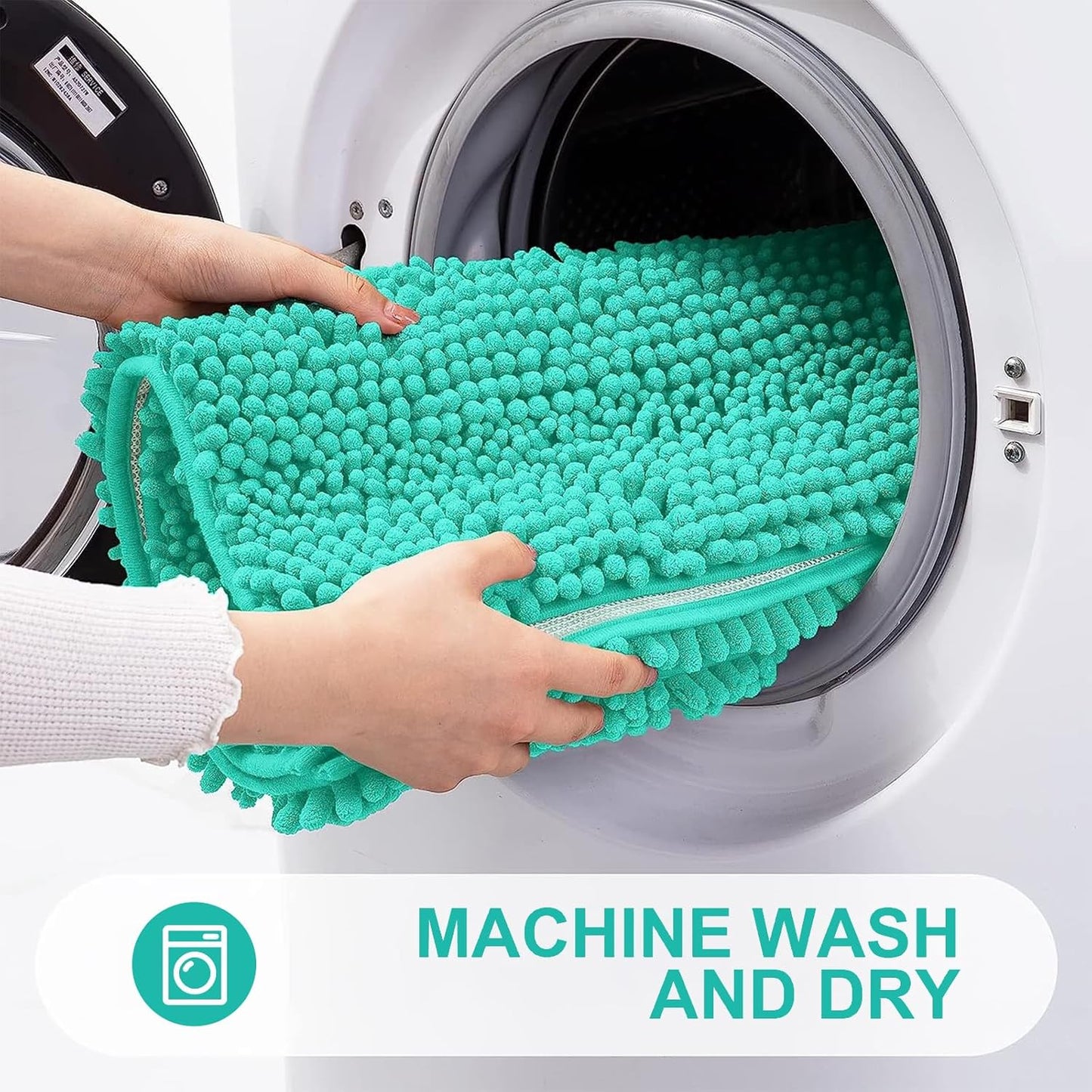 Grandaily Chenille Striped Bathroom Rugs 24x16, Extra Thick and Absorbent Bath Mats, Non-Slip Soft Plush Shaggy Shower Carpet, Machine Wash Dry, Bath Rug for Bathroom, (Small, Teal)