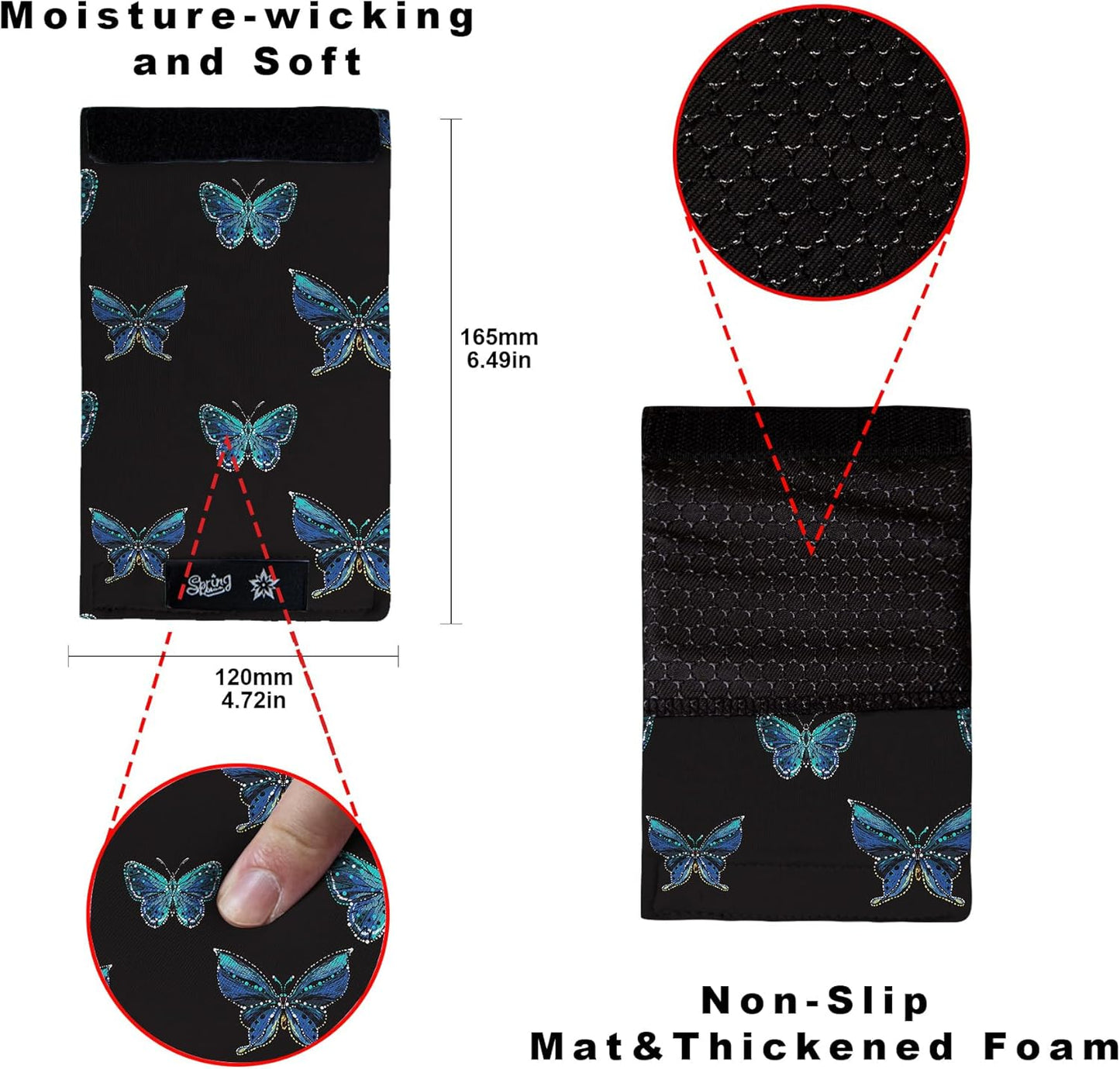 Universal Walker Hand Grip Padded Covers Non-Slip Cushion Foam for Folding Wheelchair Rollator Crutch Handle Pads 2-Pack Blue Butterfly