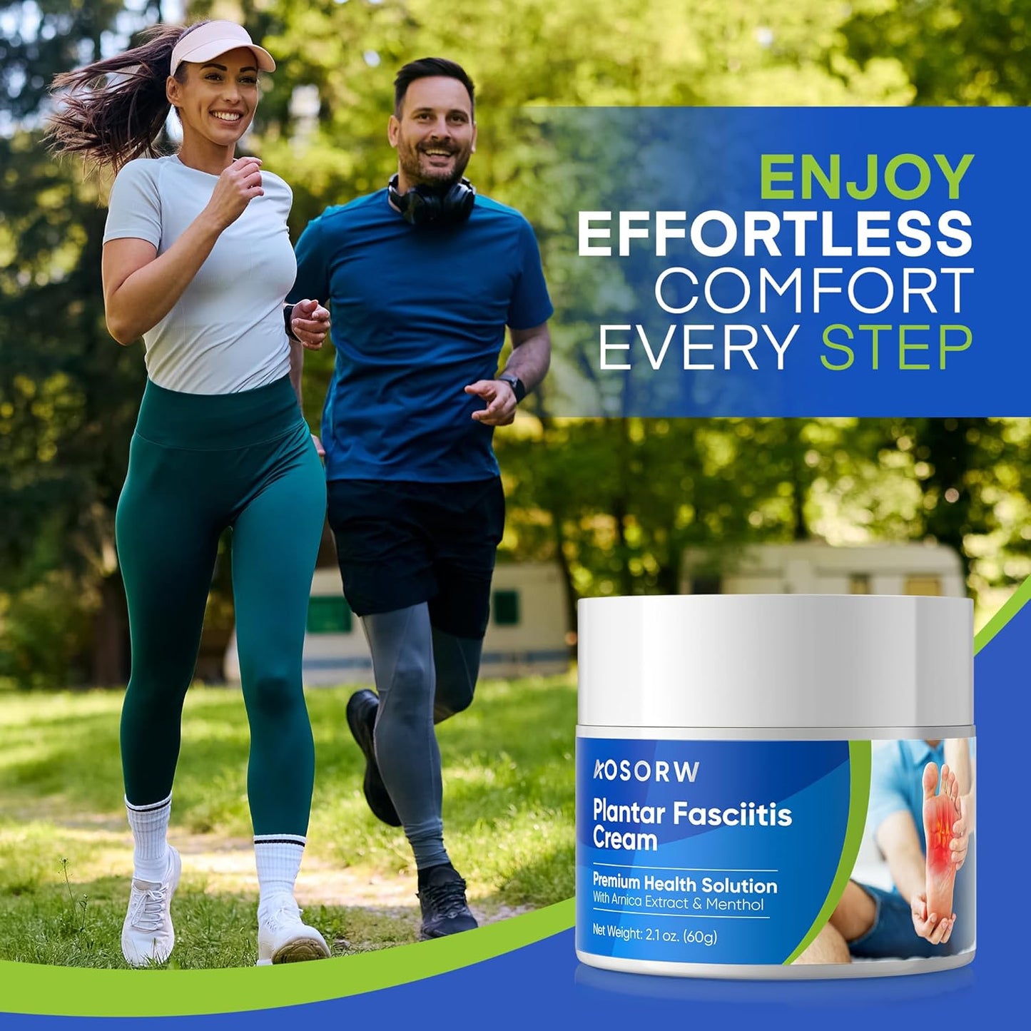 Plantar Fasciitis Relief Cream - Natural Herbal Formula for Foot, Heel Spur, Ankle, Leg & Hand Discomfort - Premium Health Care Products - 60g / 2.1 Oz (Pack of 1)