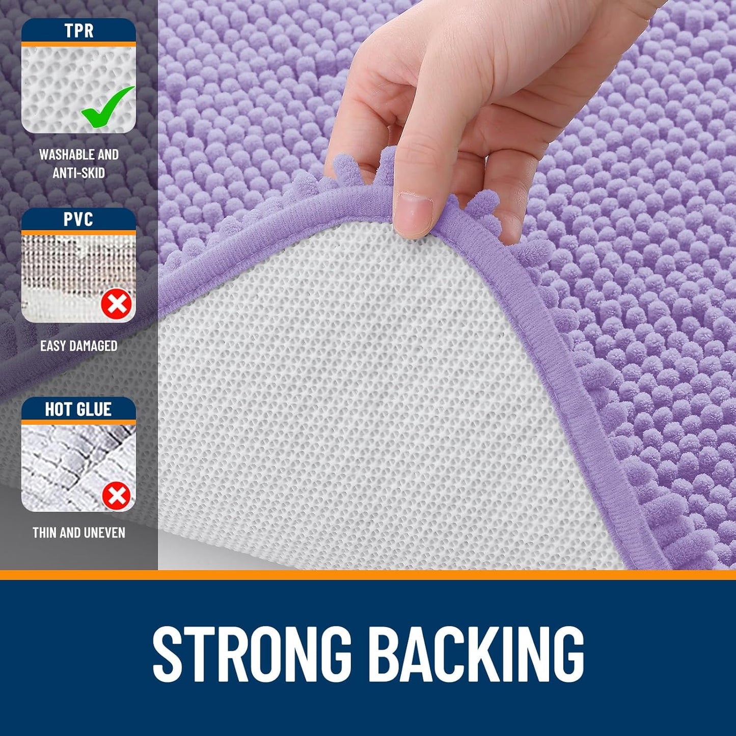 OLANLY Toilet Rugs U-Shaped 24x20, Extra Soft Absorbent Chenille Contour Bathroom Rugs for Toilet, Dry Quickly, Machine Washable, Non-Slip Bath Mat, Lavender