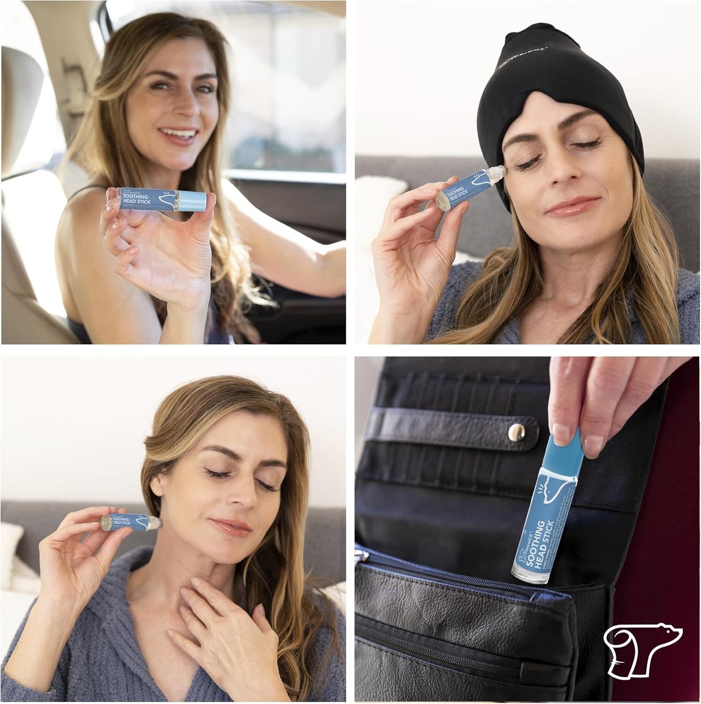 TheraICE Soothing Head Stick 10 ml (.33-Oz) Essential Oil Roll on Aromatherapy: Peppermint, Spearmint, Lavender, Chamomile, Rosemary, Eucalyptus. Metal Roller. USA Made