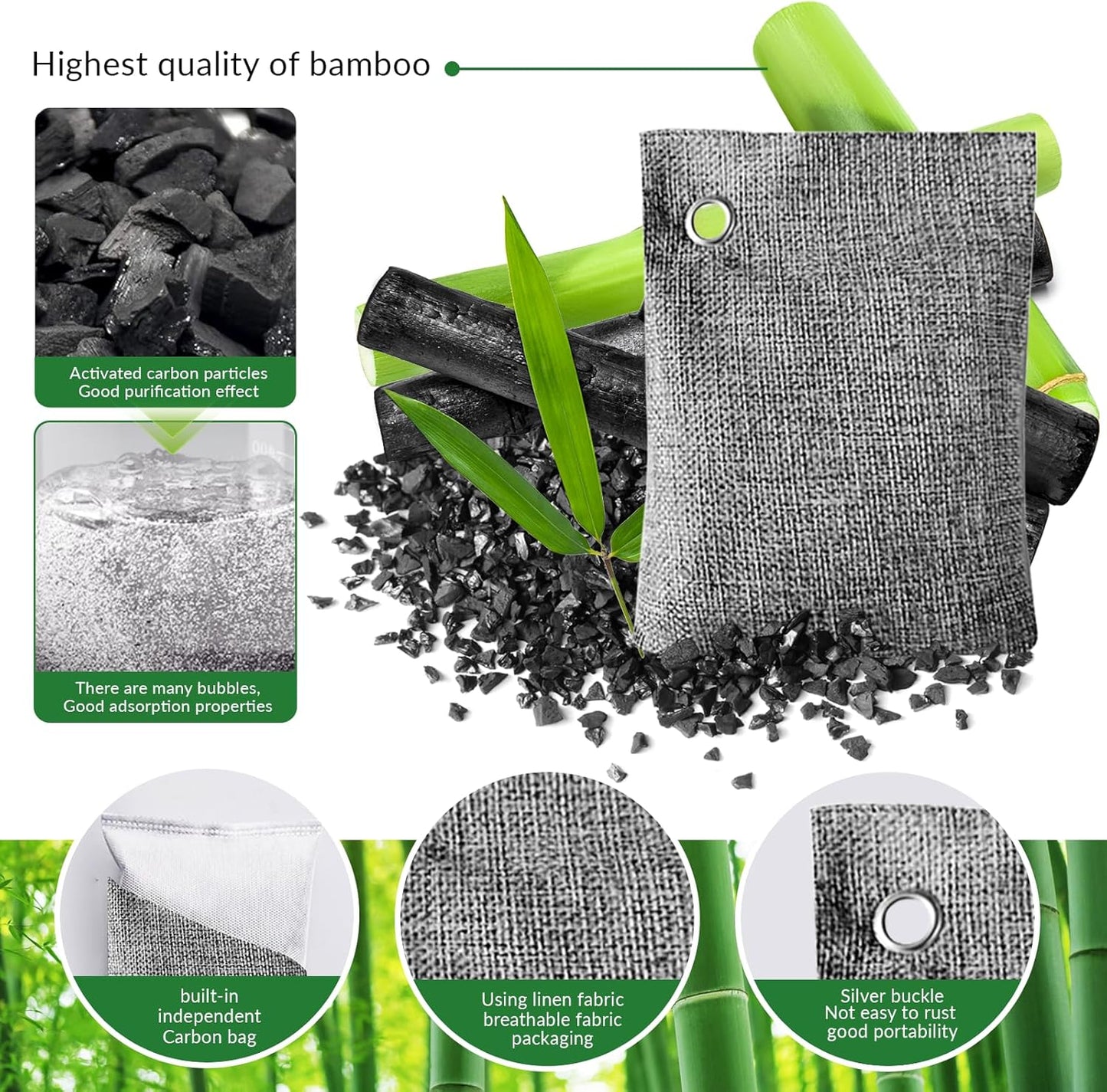 4 Pack charcoal odor absorber,Bamboo Charcoals Air Purifying Bag Charcoals Deodorizer Eliminator for Strong Odors in Car, Closet, Shoe, Basement (200G*4 Pack Gray-4, Unscented)