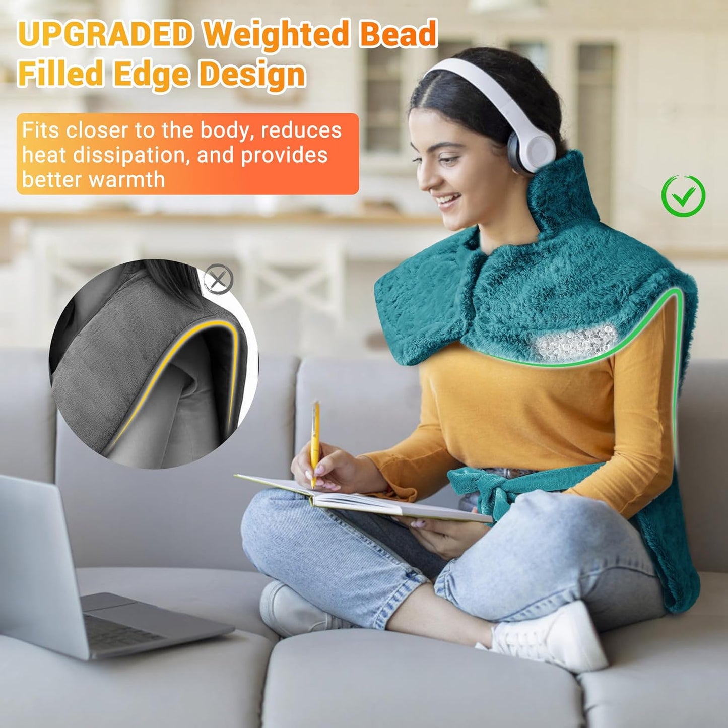 Massaging Heating Pad for Neck and Shoulders and Back, 24" x 35" Large Electric Heating Pad for Back Pain Relief with 3 Heat Levels, 4 Massage Settings, 2H Auto Shut-Off, 4 Massage Motors, Green