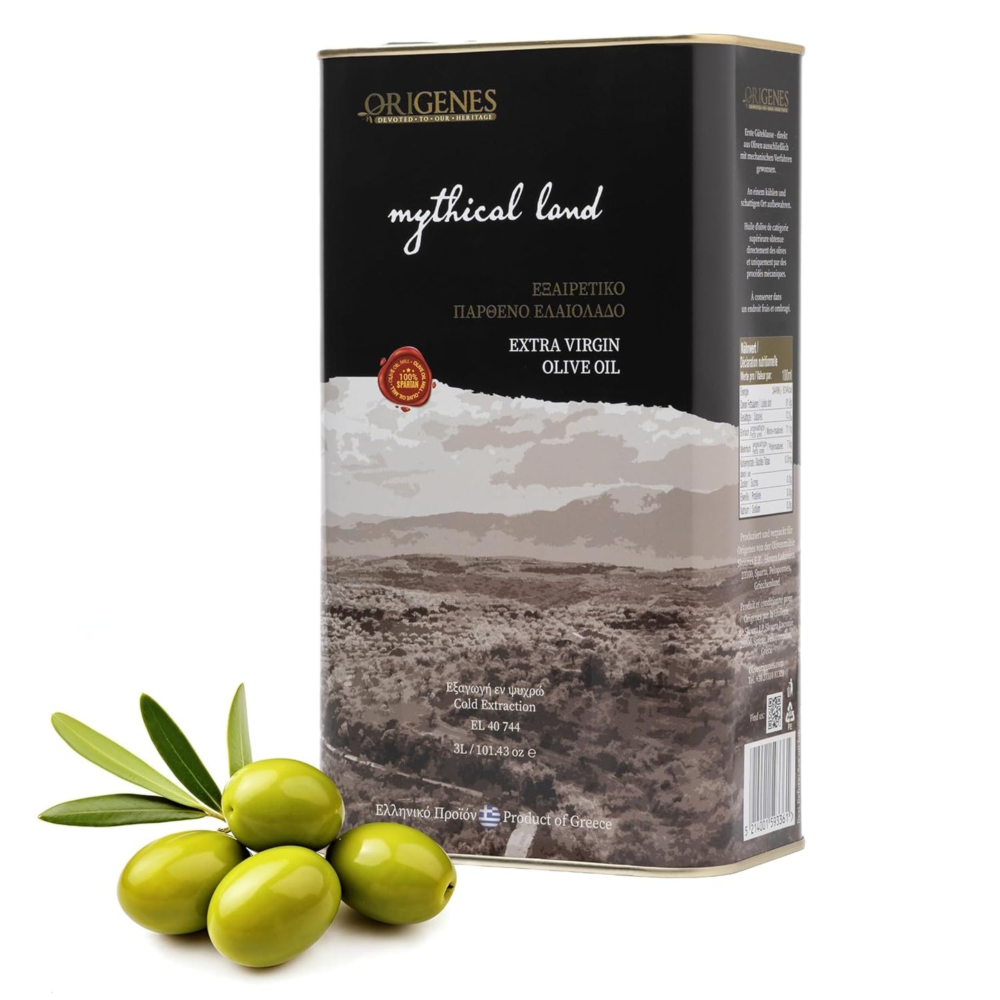 Extra Virgin Olive Oil Tin, Great Taste Cold Pressed, Polyphenol Rich EVOO, KORONEIKI Olive Oil Extra Virgin, EVOO from the Land of Sparta 3lt Tin