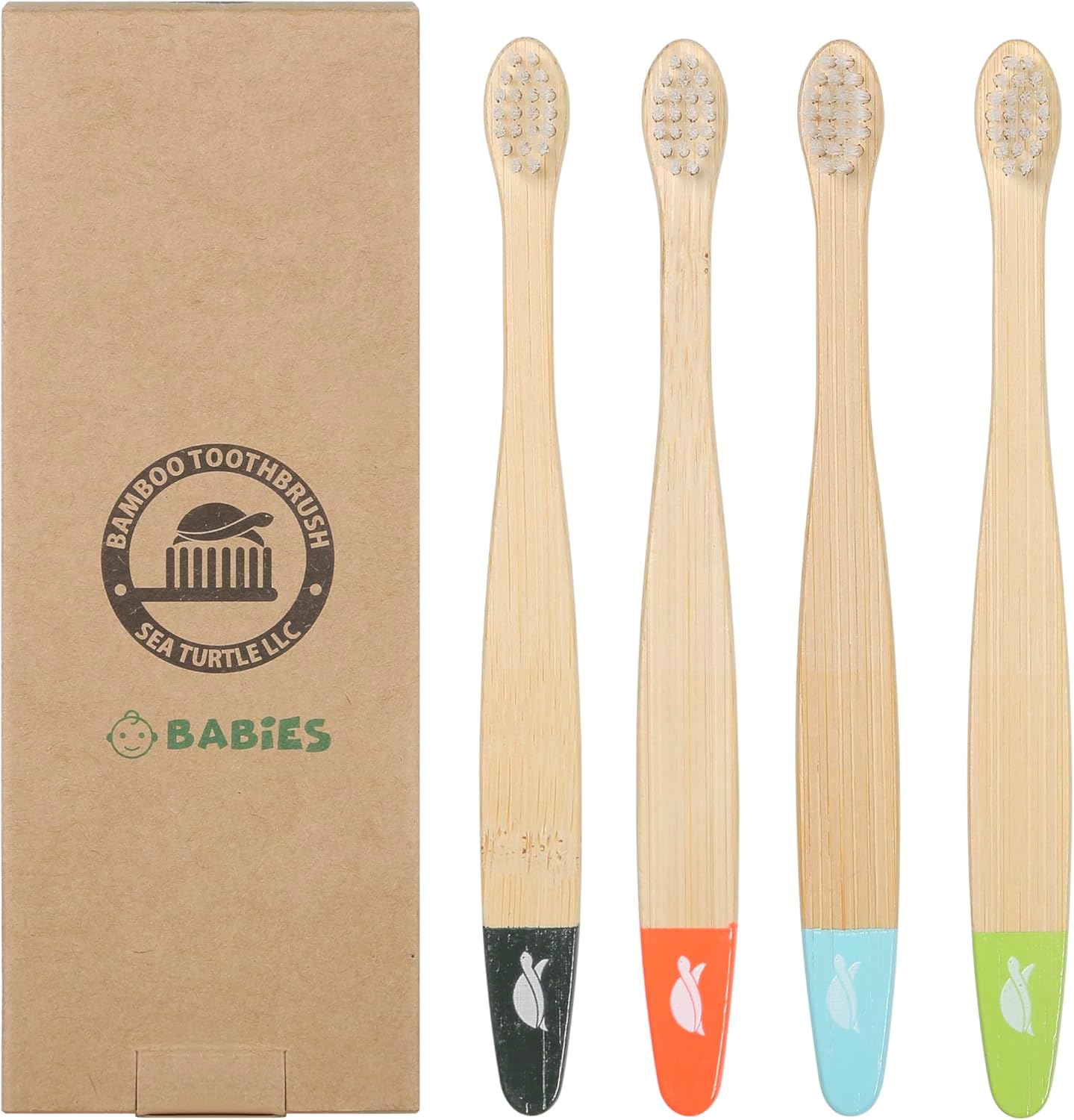 Sea Turtle Plant-Based Bristles, Ultra-Soft Bamboo Toothbrushes, Natural Toothbrush for Babies (4 Pack)