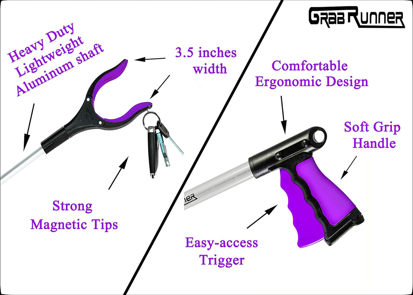 32 inch Foldable GrabRunner Reacher Grabber Tool with Magnetic(Dark Purple)