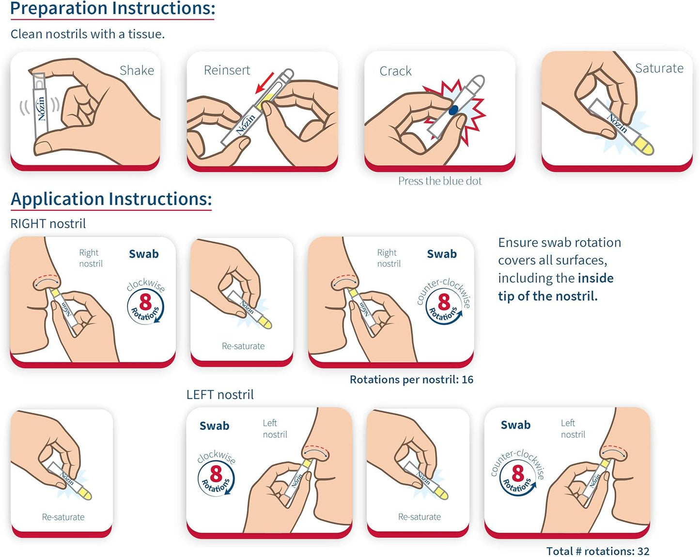 Nozin® Nasal Sanitizer® Antiseptic Popswab® Ampules 10ct Pack | Kills 99.99% of Germs | Alcohol Based 62%