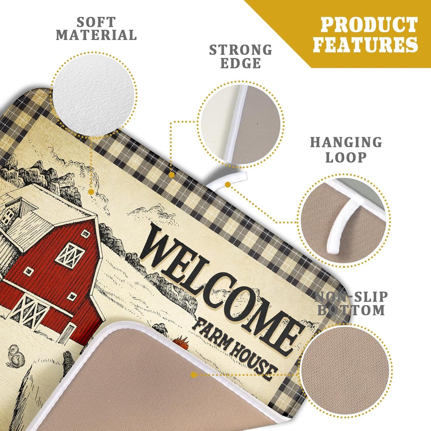 Farmhouse Rooster Dish Drying Mat 16x18 Inch Country Chicken Absorbent Dish Drainer Mat Reversible Countertops Protector Pad Kitchen Accessories