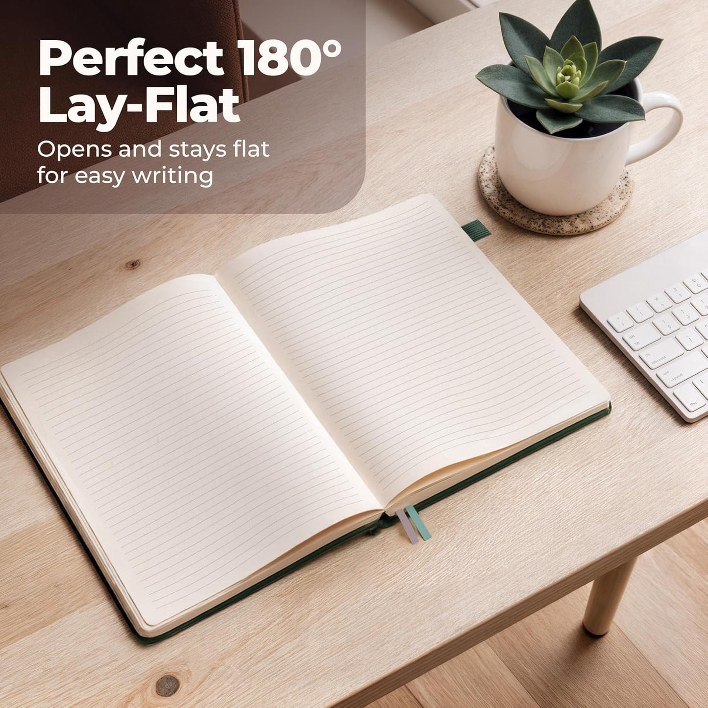 Classic Lined Journal Notebook 8.5x11" A4 Hardcover Leather - Green - 200 Pages College Ruled Large with Sticky Tabs, Pockets, and Pen Loop for Writing and Journaling - Big Hardback Men and Women