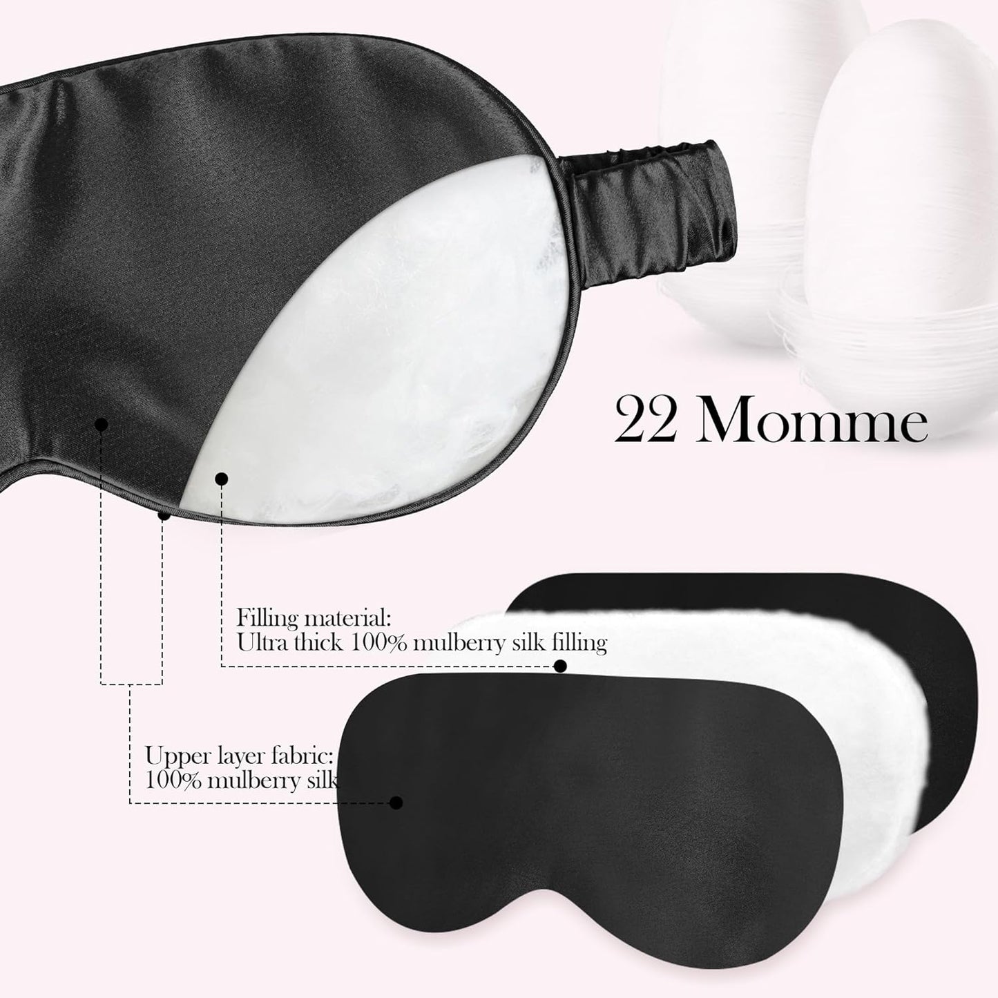 SilkDream 100% Mulberry Silk Sleep Mask Eye Mask for Sleeping 22 Momme Nature 6A Real Silk Gifts for Women&Men Black
